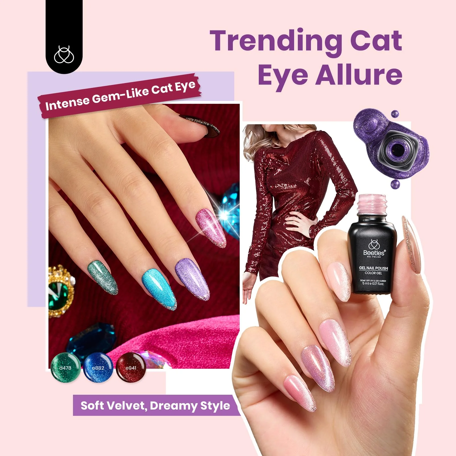 Beetles Nail Nook 100 Colors Nails | 119PCS with Cat Eye Gel Storage Bag Gel Polish Set for All Season - Image 5