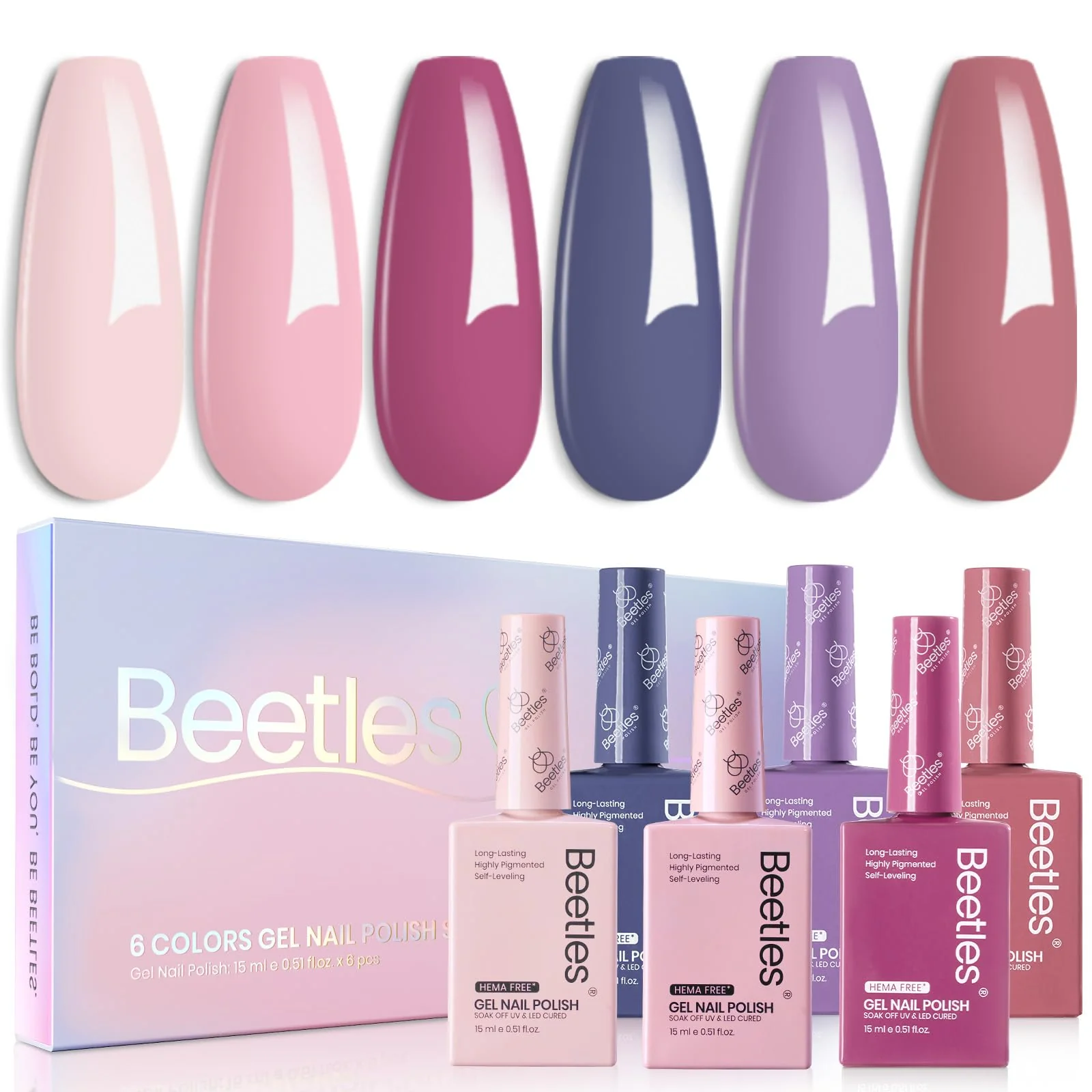 Serene Afternoon Spring Nails   - Hema Free Colorful Bottle 6 Color Each 15ml Gel Polish