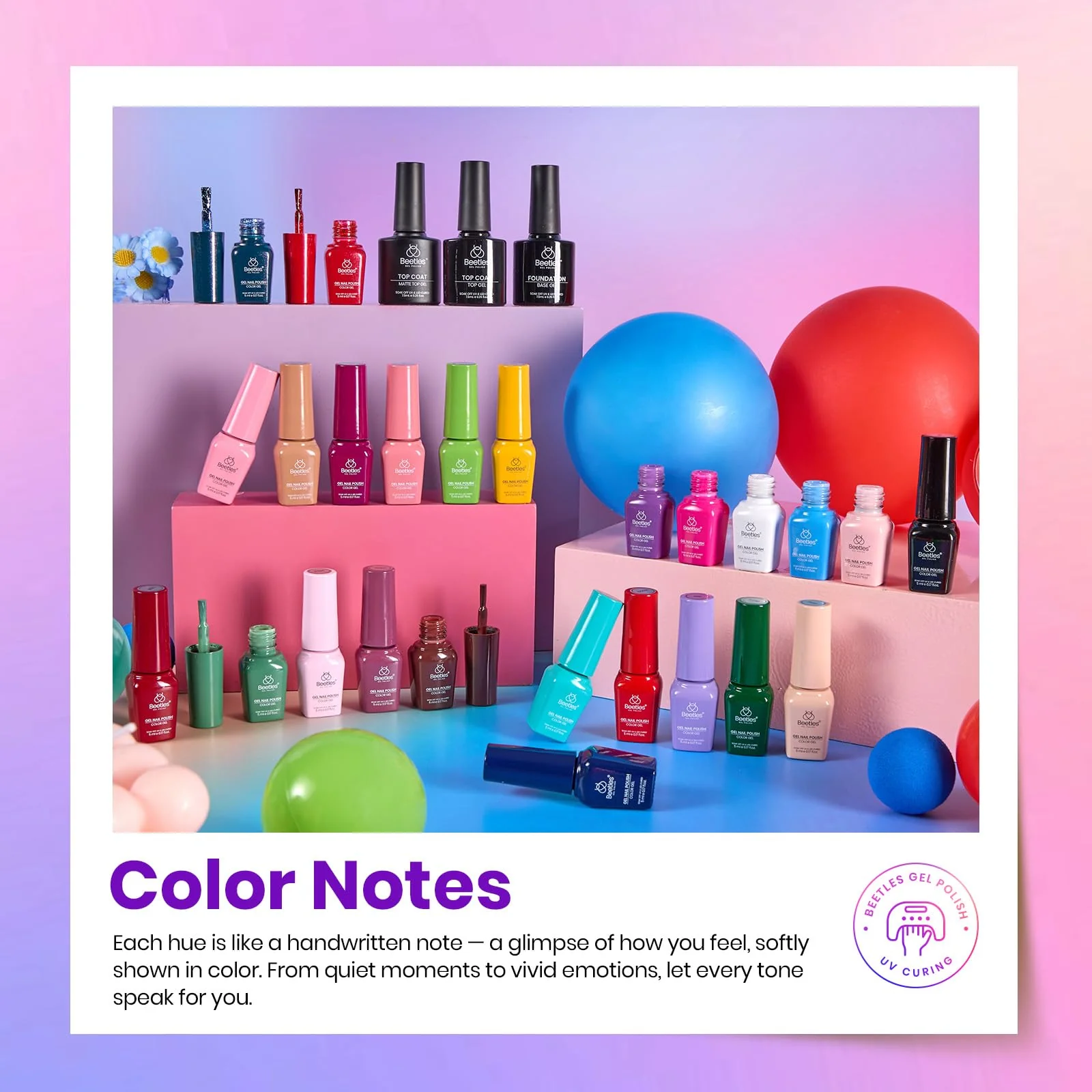 Beetles Gel Nail Starter Kit  Prime Notes Color Summer Nails Diary 25 Colors With All-in-One Mani Set UV Light - Image 3