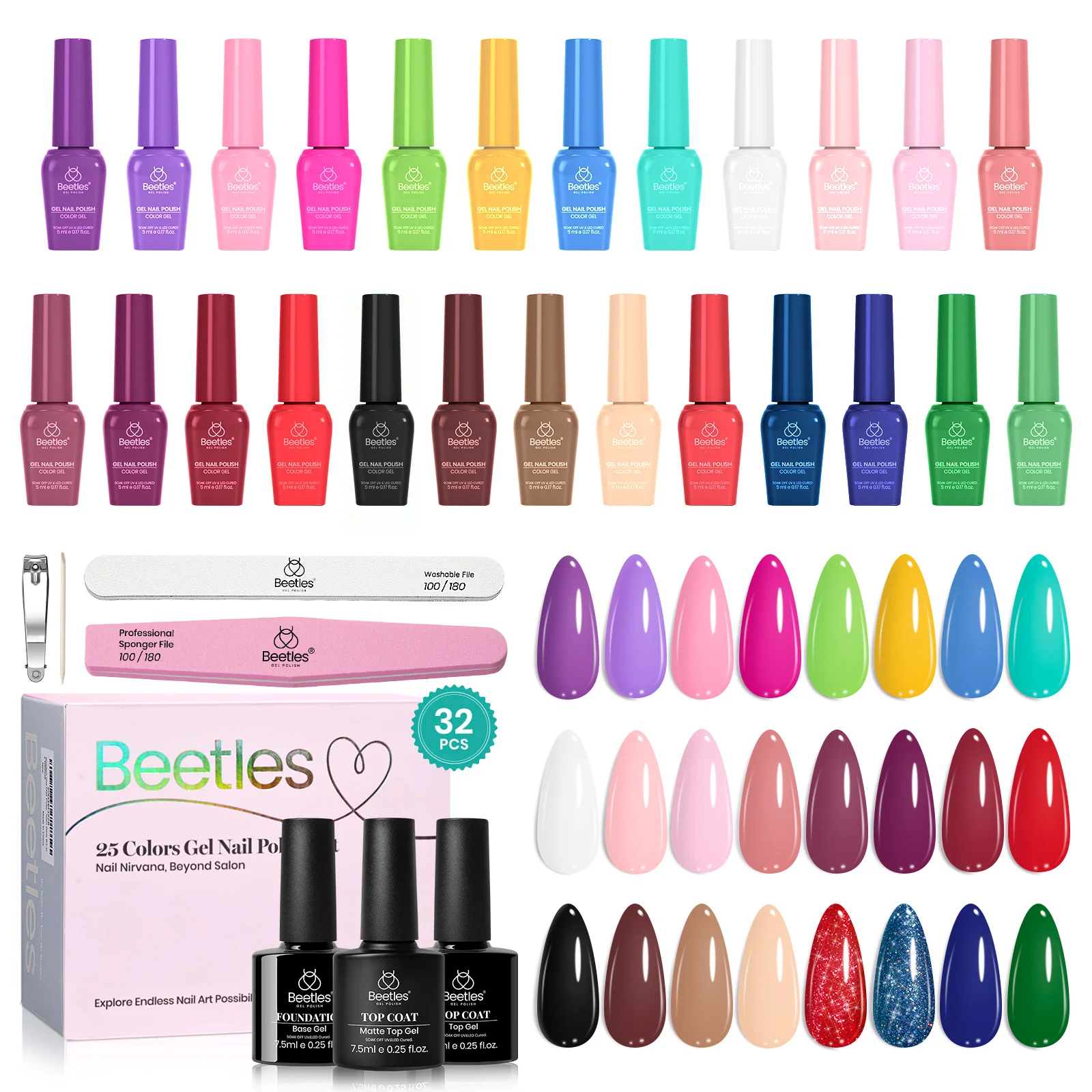 Beetles Gel Nail Starter Kit  Prime Notes Color Summer Nails Diary 25 Colors With All-in-One Mani Set UV Light - Image 7