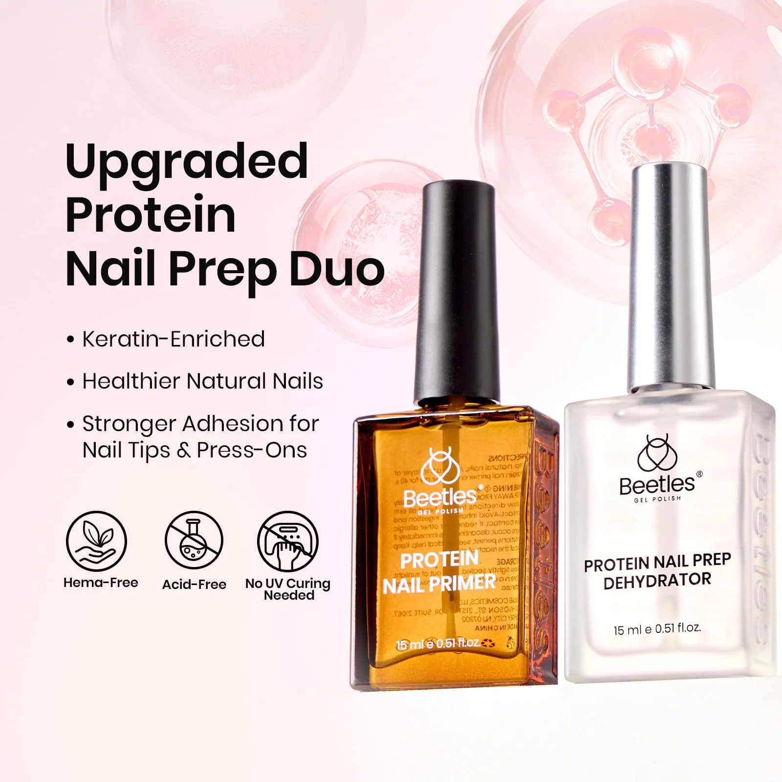 2PCS Hema-Free 15ml Protein Nail Prep Dehydrator and Primer Set - Image 2