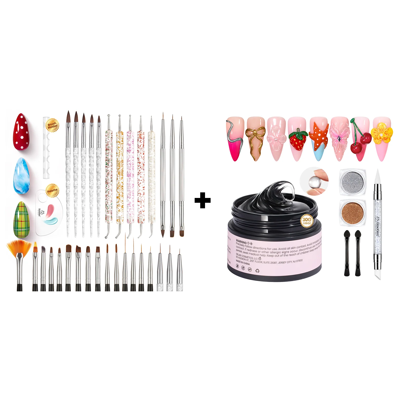 30g Clear Hard Gel for Nail Sculpting And 31pcs Nail Art Brush All-in-One Kit