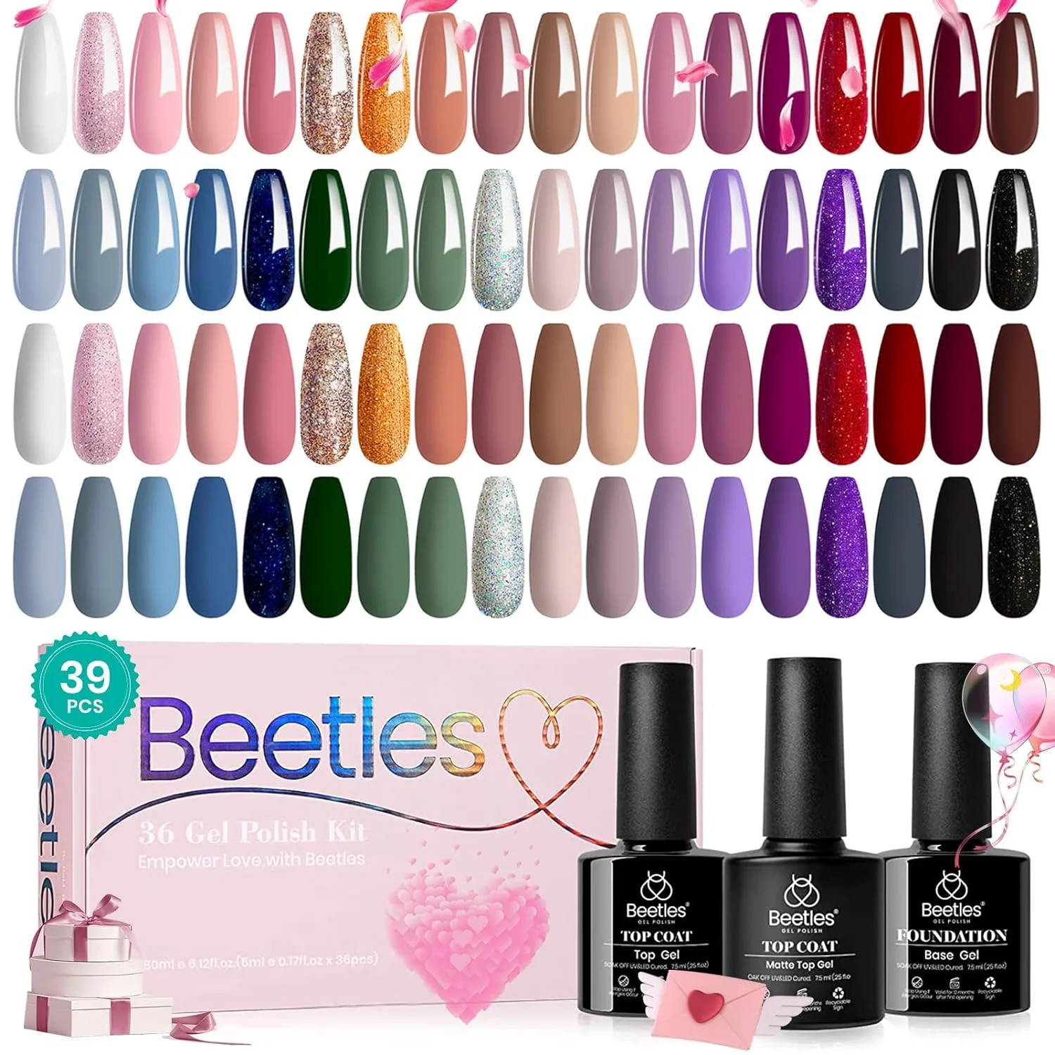 Dazzling Radiant 36 Nail Gel Polish Colors with Base Top Coat and Gift Box- 5ml/Each Gel Colors - Image 8