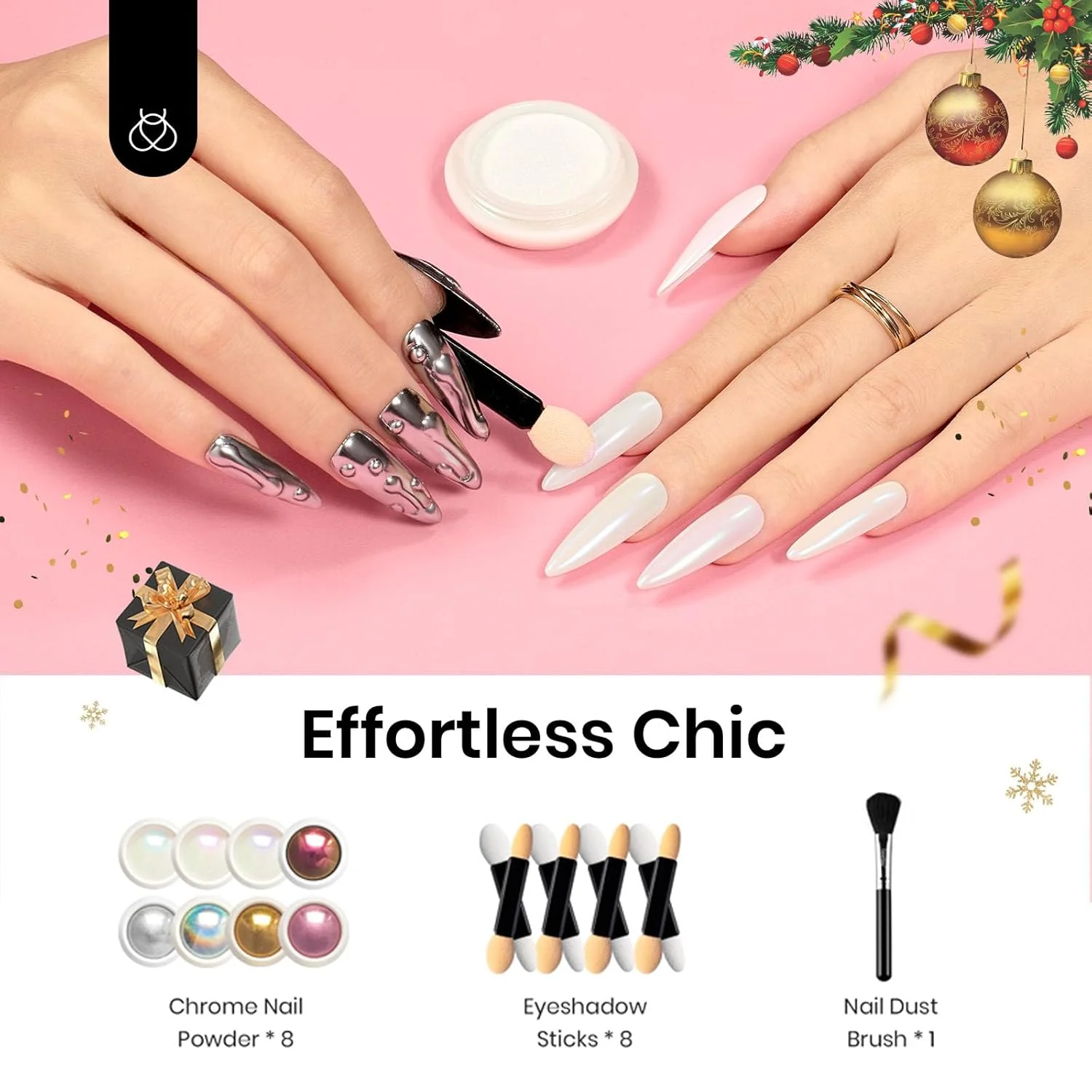 Chrome Nail Powder - 8-Color Mirror Effect and Holographic Glitter - Image 2