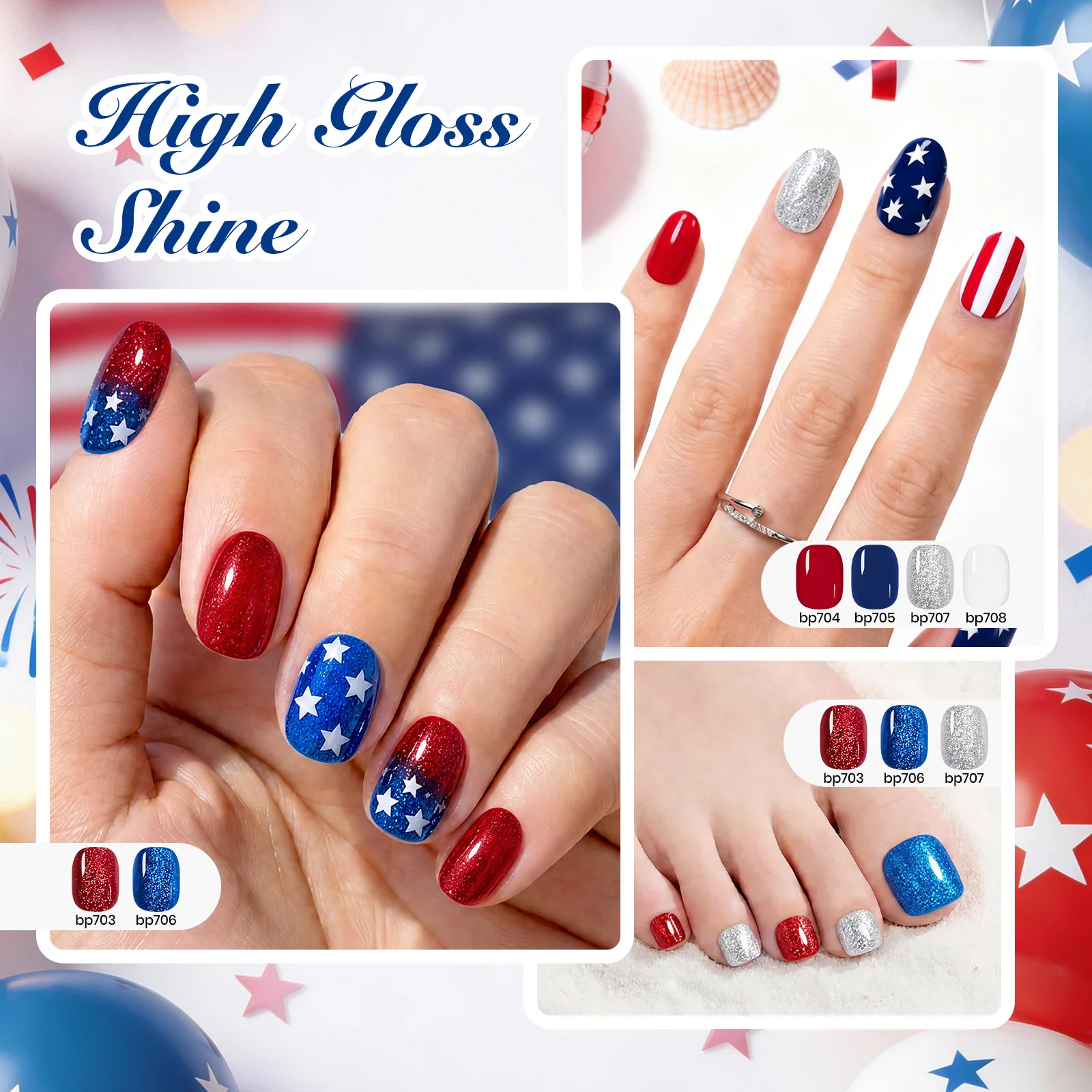 Air Dry Nail Polish| 6 Colors Gel Nail Polish Classic Red White Blue - Image 5