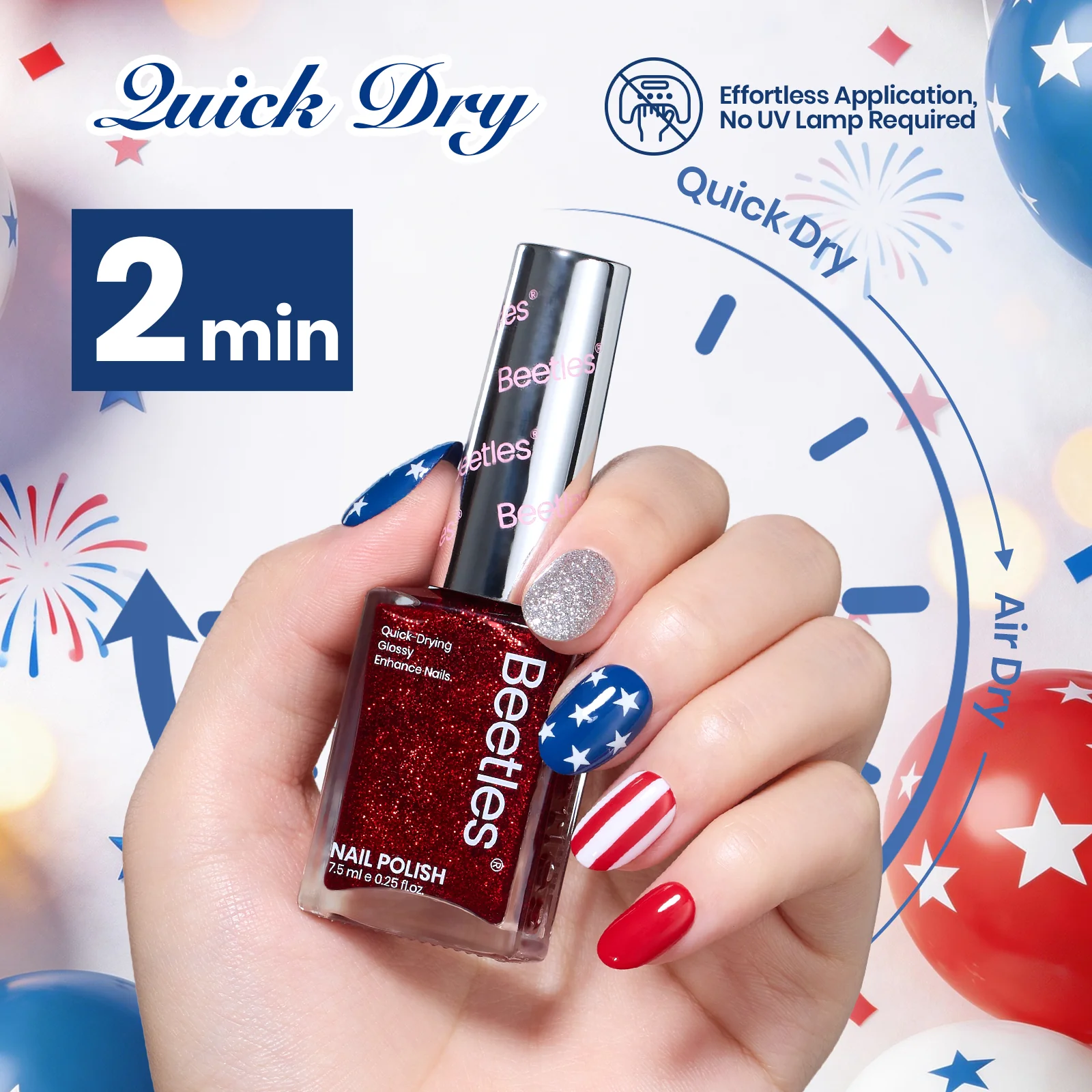 Air Dry Nail Polish| 6 Colors Gel Nail Polish Classic Red White Blue - Image 7