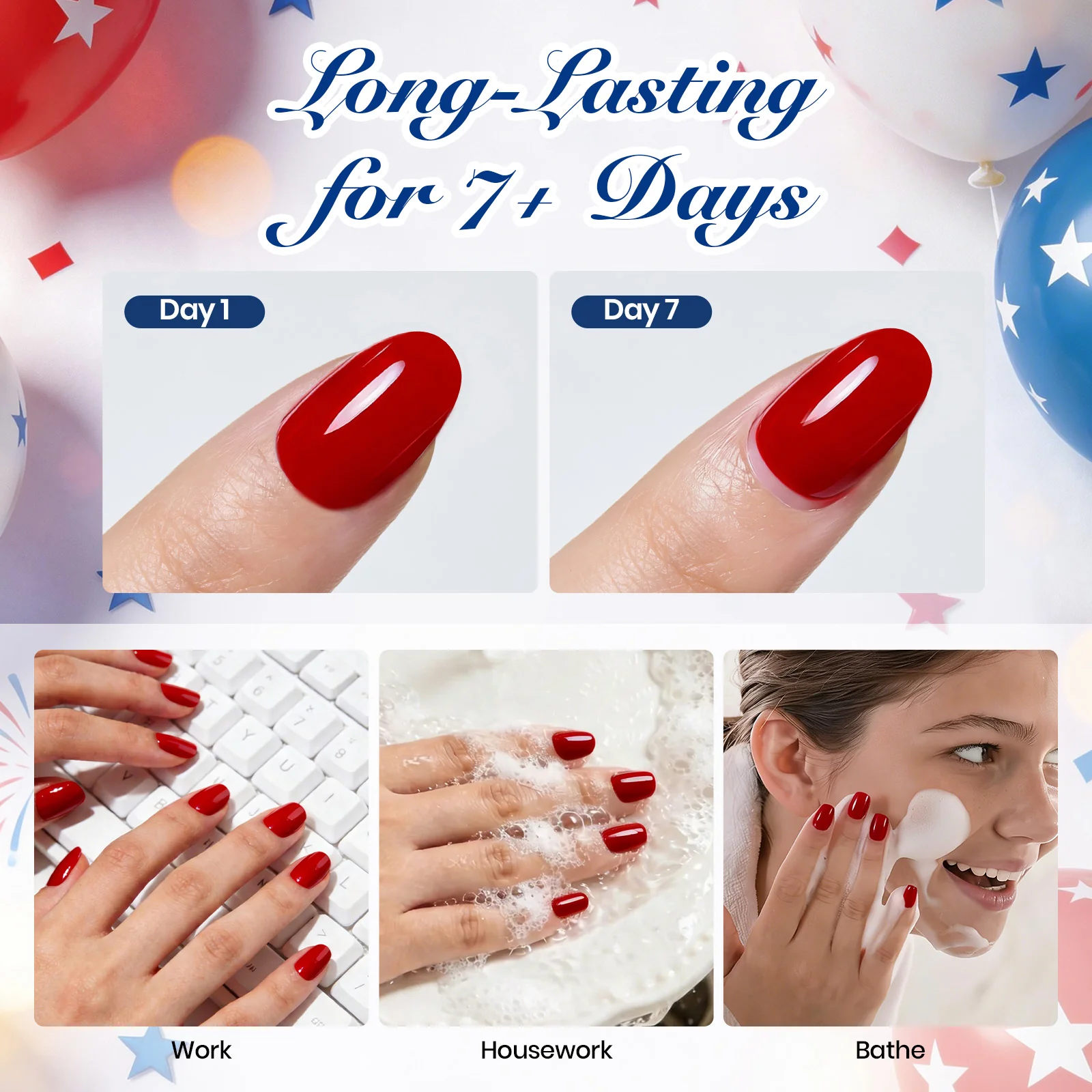 Air Dry Nail Polish| 6 Colors Gel Nail Polish Classic Red White Blue - Image 9