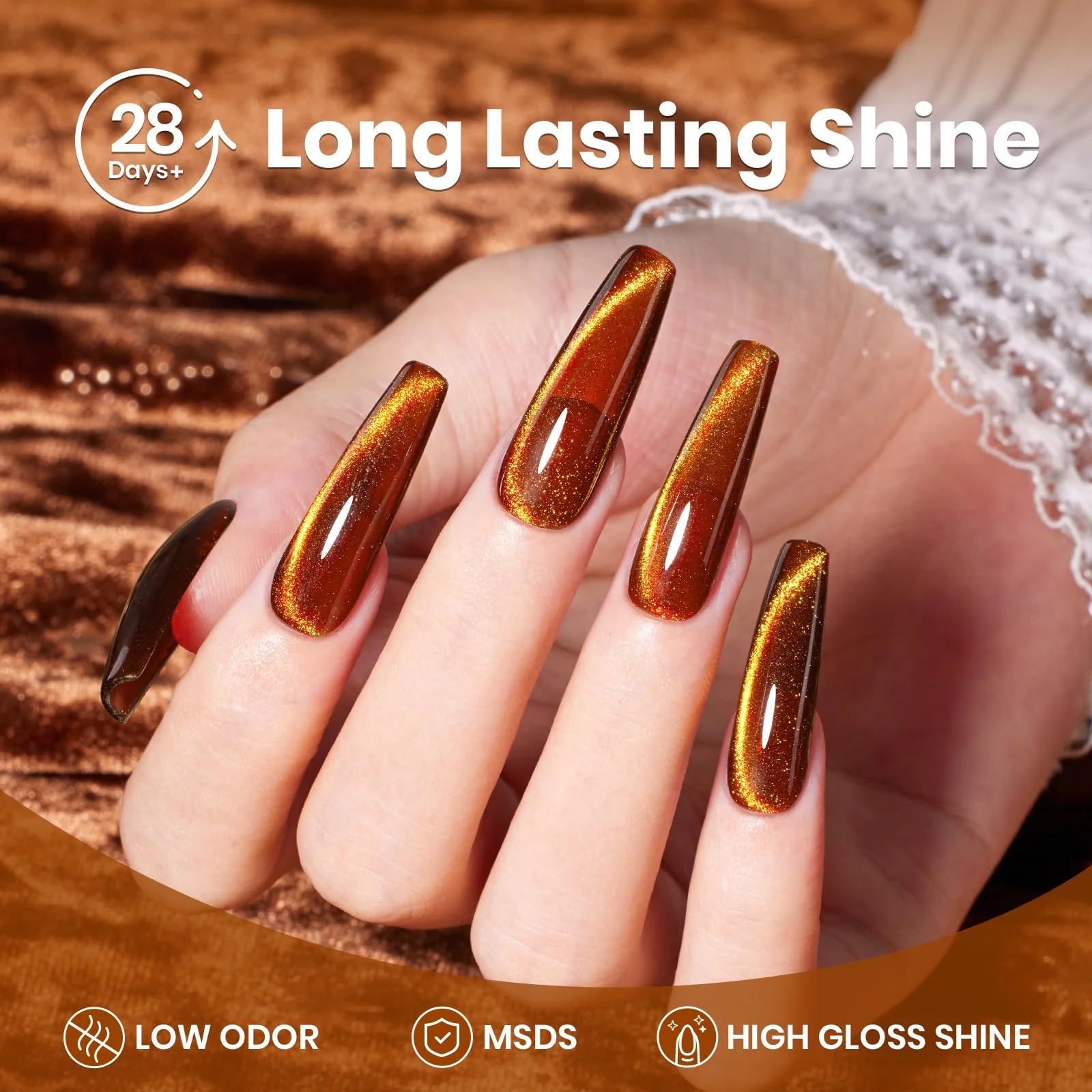 Amber Glint Nails - 15ML Fall Brown Gold Powder Glass Cat Eye Magnetic Glitter Gel Polish - Image 4