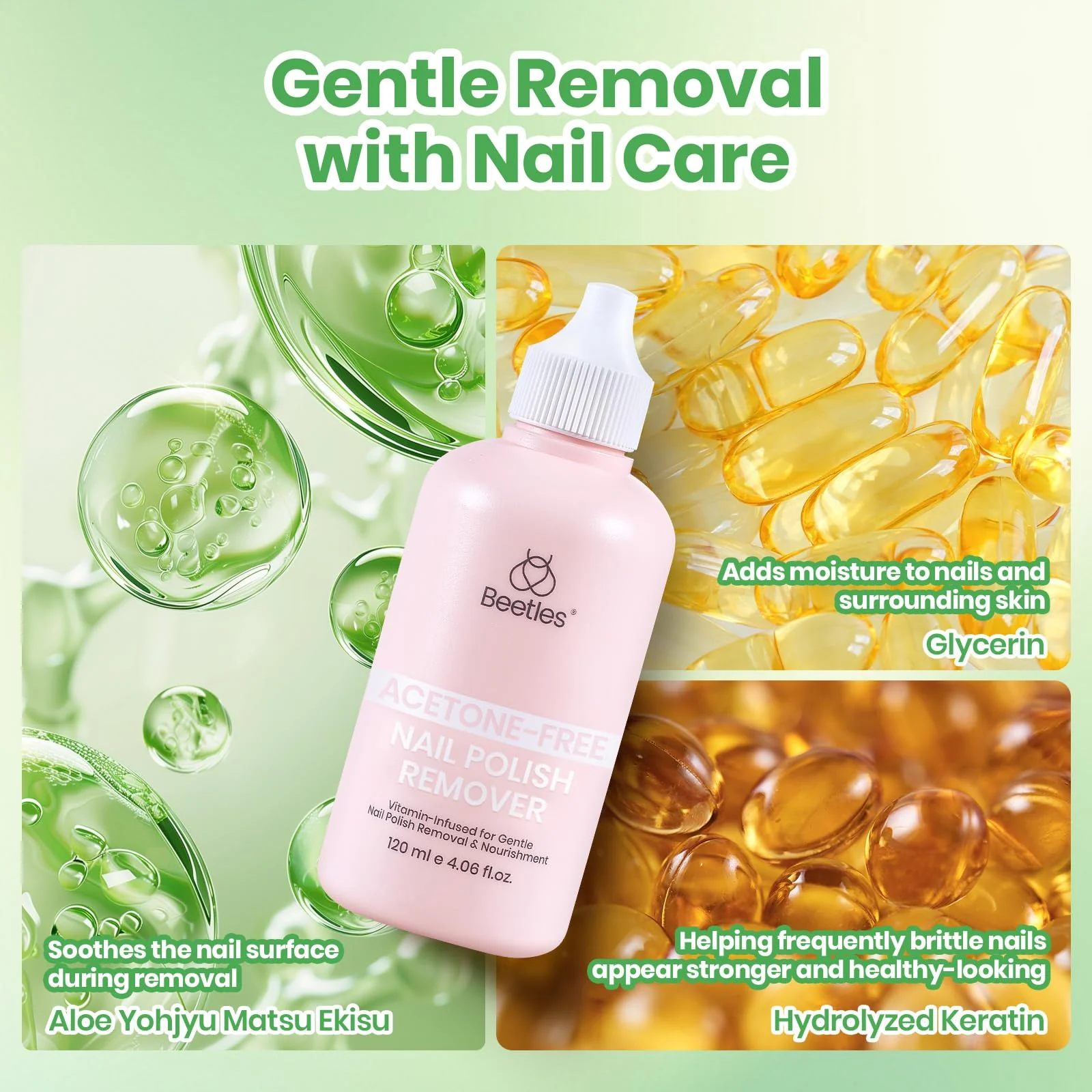 Beetles 120ML Non-Acetone Nail Polish Remover Gentle & Powerful Nourished Glossy - Image 6