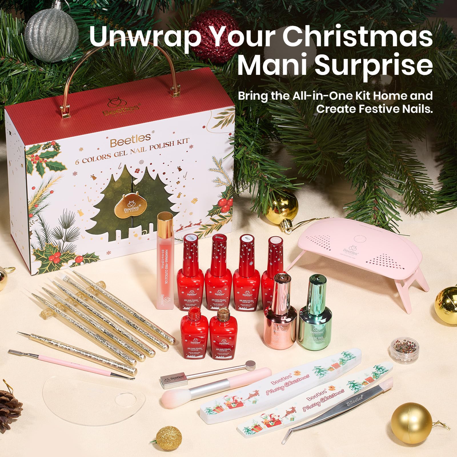 Beetles Gel Nail Starter Kit Merrt Glitz 6 Colors 27Pcs With UV Light Cat Eye Glitter All-in-One Mani Set - Image 3