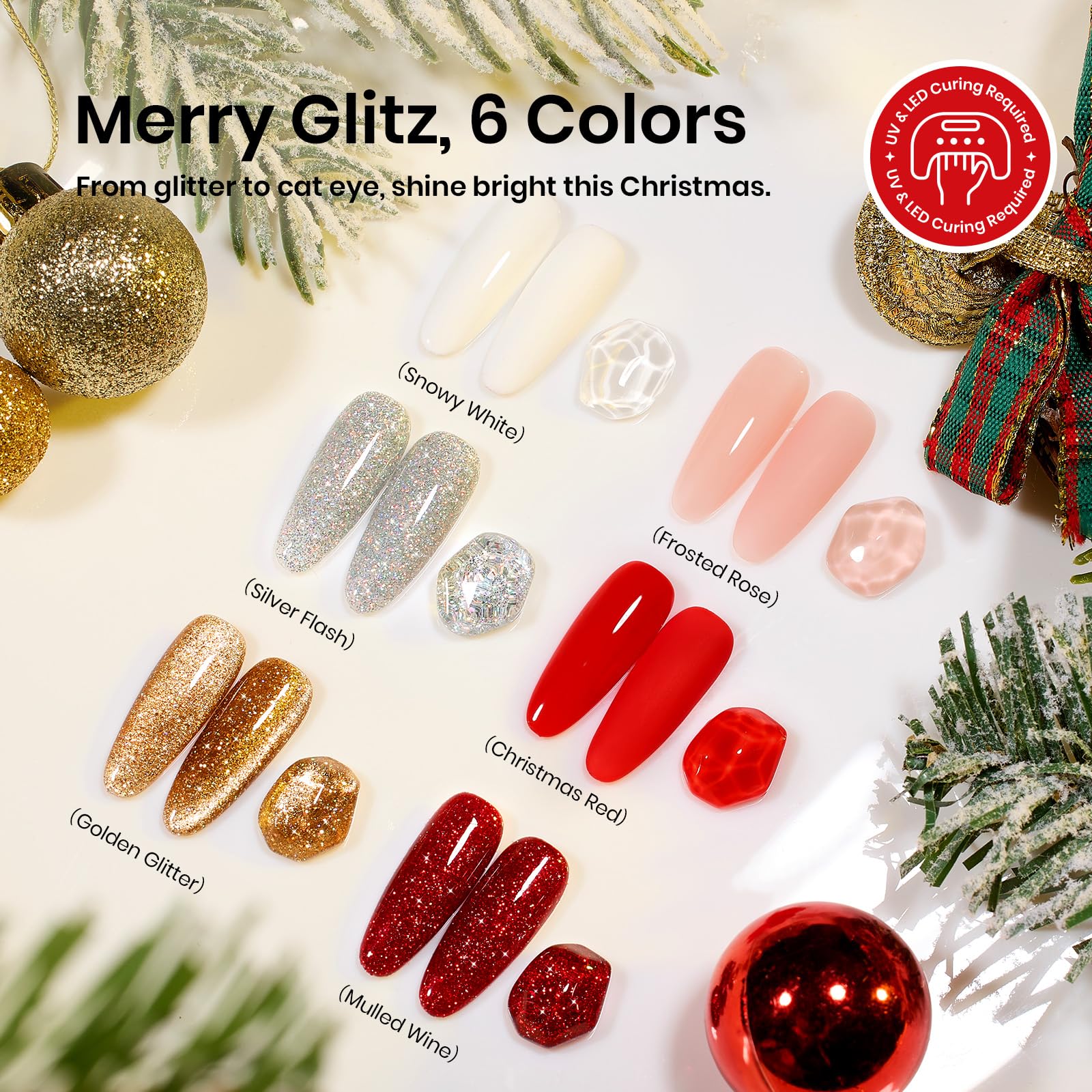 Beetles Gel Nail Starter Kit Merrt Glitz 6 Colors 27Pcs With UV Light Cat Eye Glitter All-in-One Mani Set - Image 6