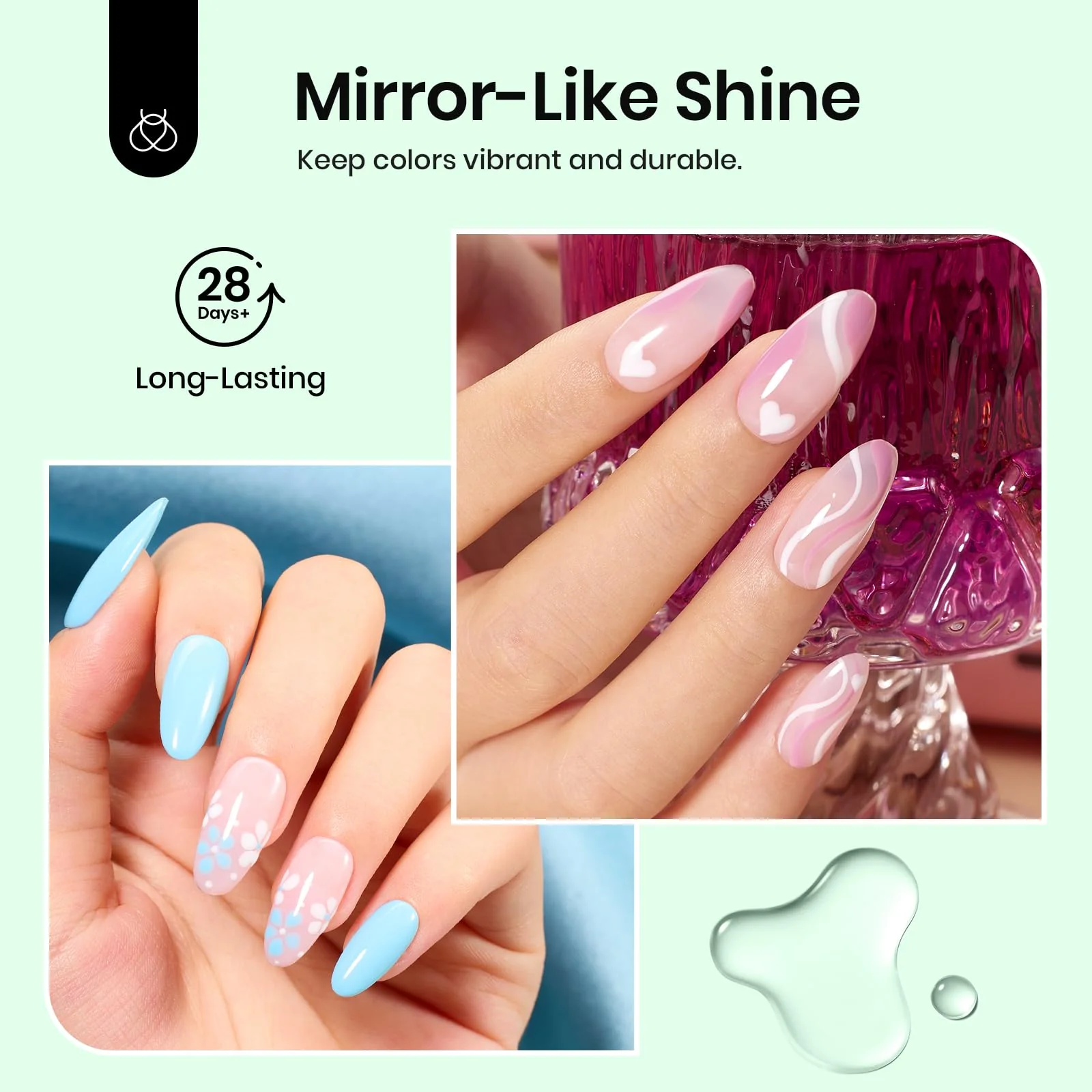 Beetles 2Pcs 15ml Gel Base and Top Coat Set - Upgrade No Wipe Extra Glossy Top Coat Finish for Gel Nail Polish - Image 6