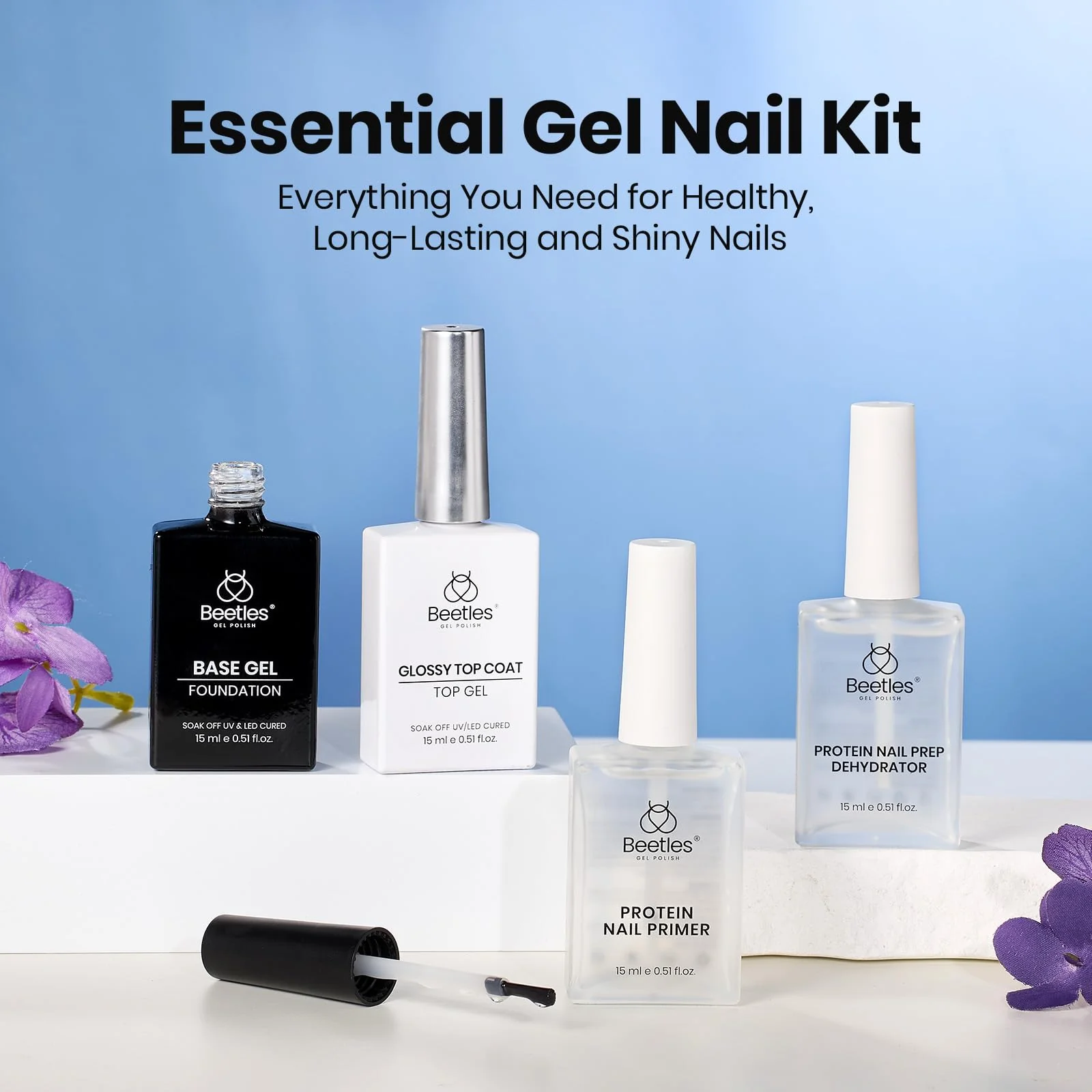 Beetles 4 Pcs 15ml Gel Base and Top Coat Set with Protein Nail - Image 2