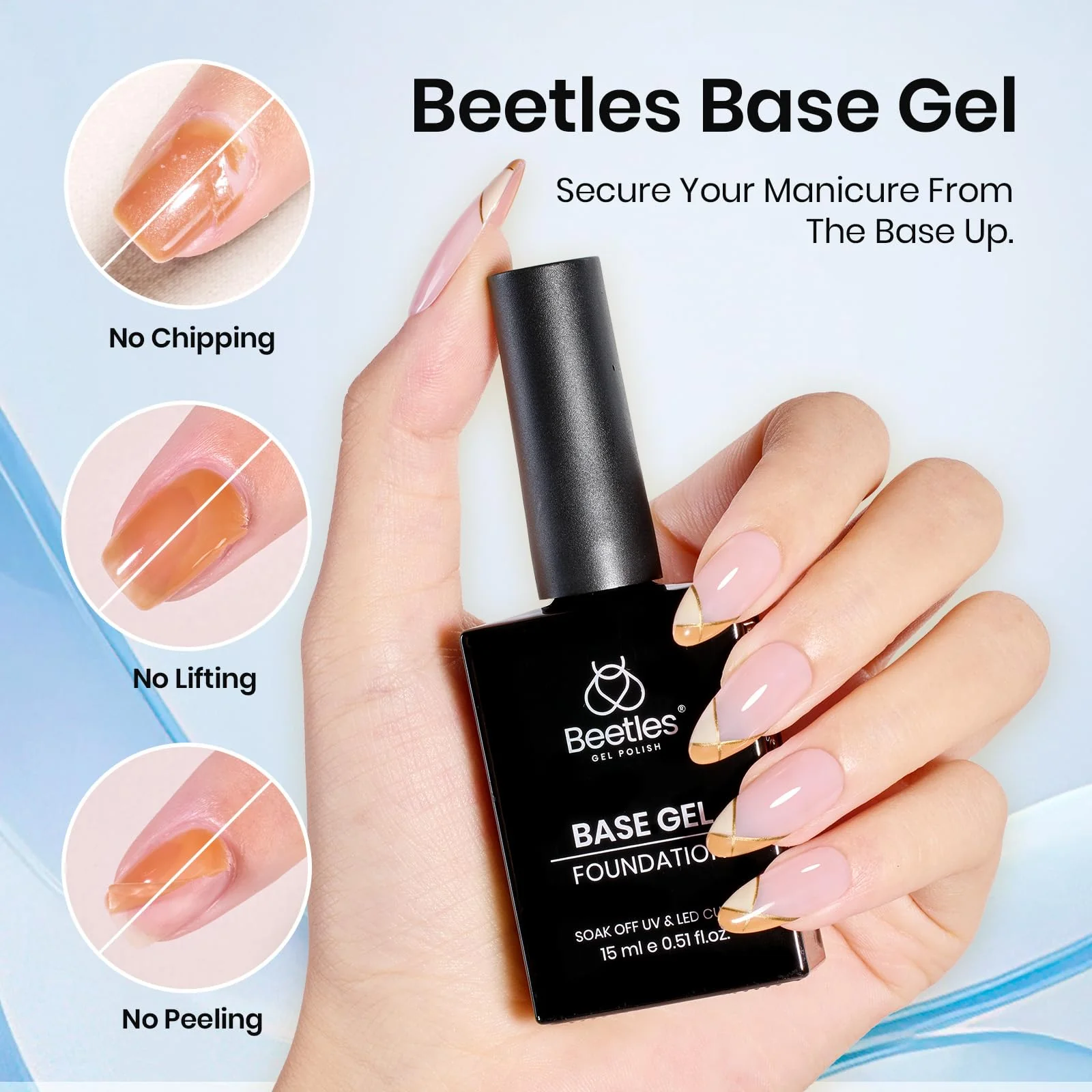 Beetles 4 Pcs 15ml Gel Base and Top Coat Set with Protein Nail - Image 5