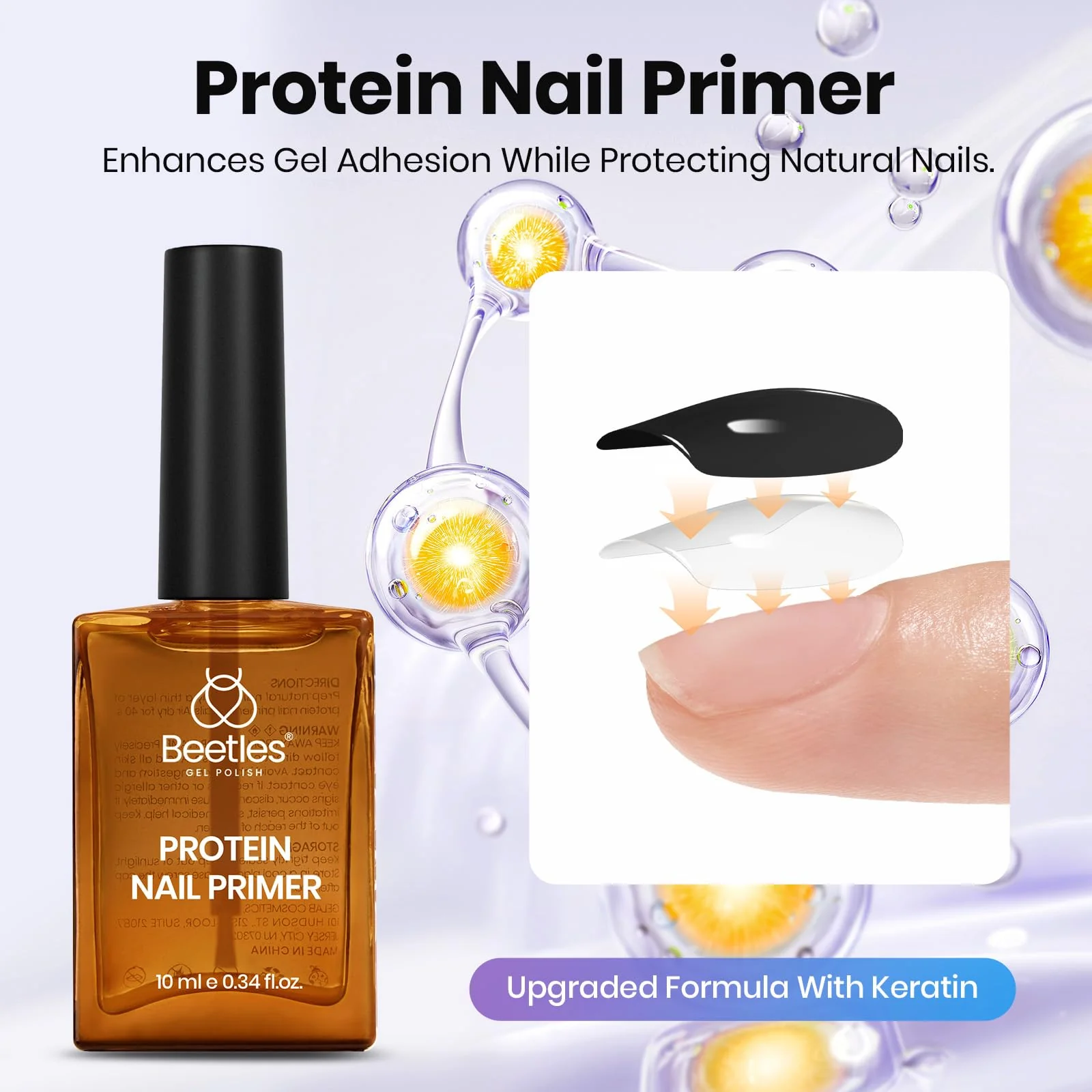 Beetles 4 Pcs Triple-Free Formula Protein Nail Prep Dehydrator & Primer Set Gel Top Coat and Base Coat - Image 4