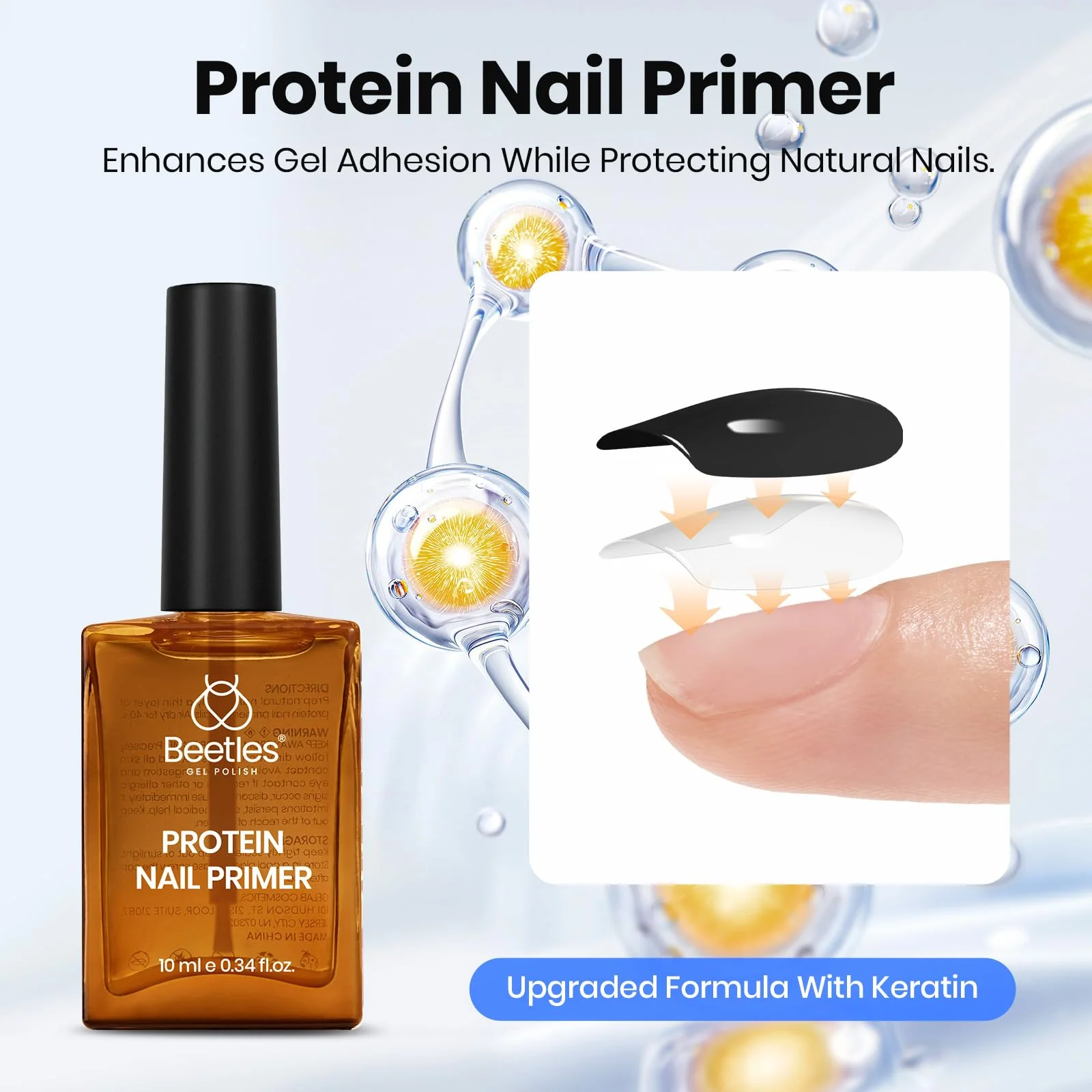Beetles 6 Pcs Hema-Free Protein Nail Prep Dehydrator & Primer with Matte and Glitter Gel Top Coat and Base Set - Image 3