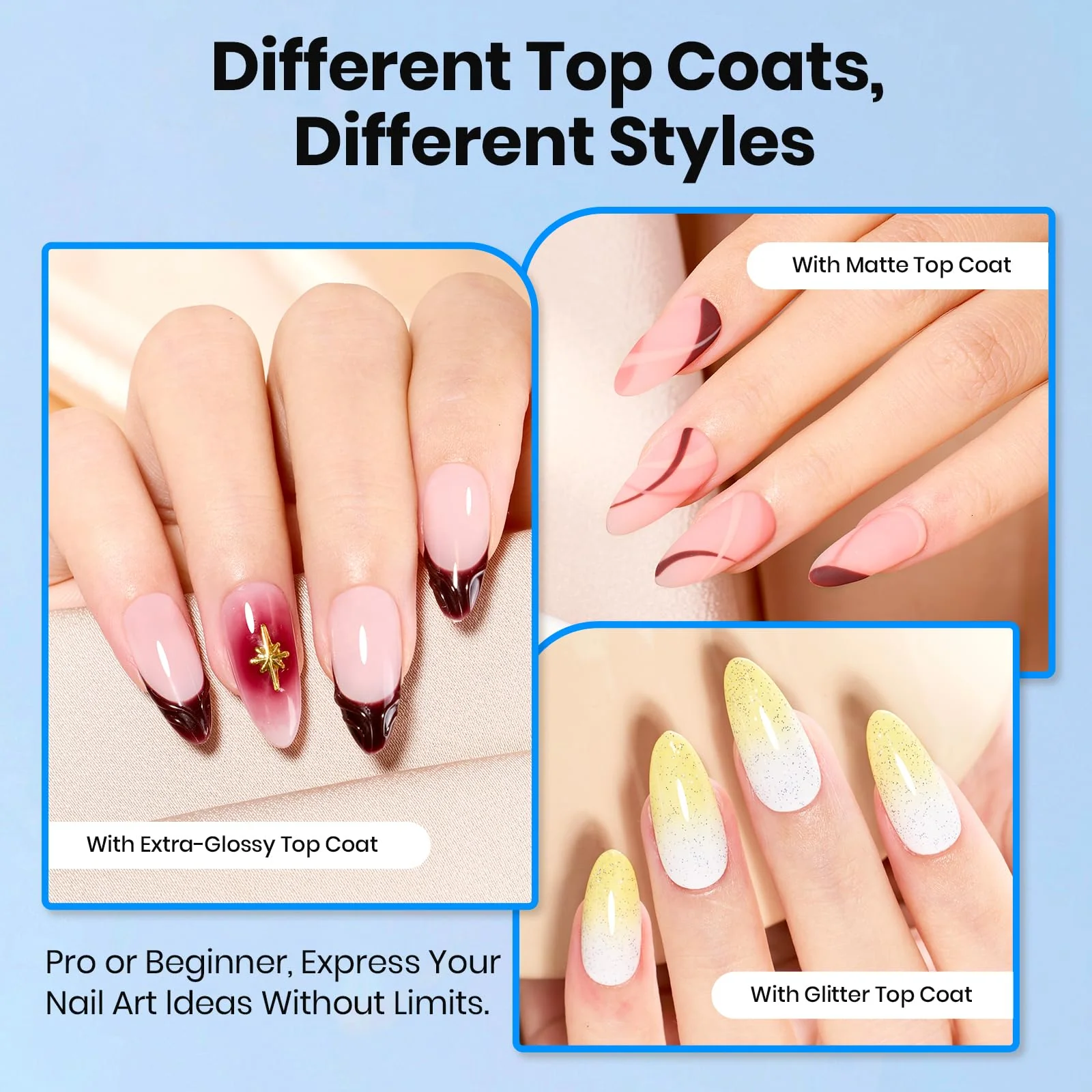 Beetles 6 Pcs Hema-Free Protein Nail Prep Dehydrator & Primer with Matte and Glitter Gel Top Coat and Base Set - Image 6