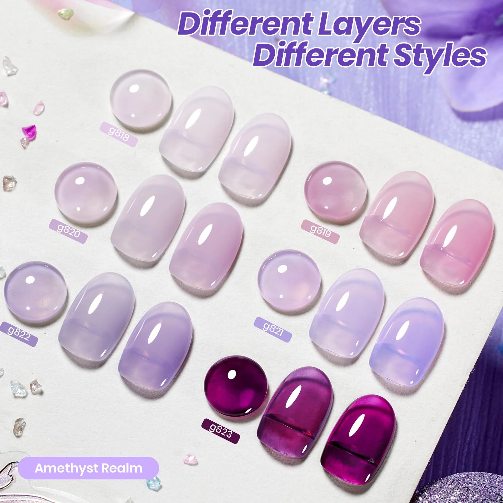 Beetles Amethyst Realm 6 Colors Summer Nails Jelly Purple Gel Nail Polish Set - Image 2