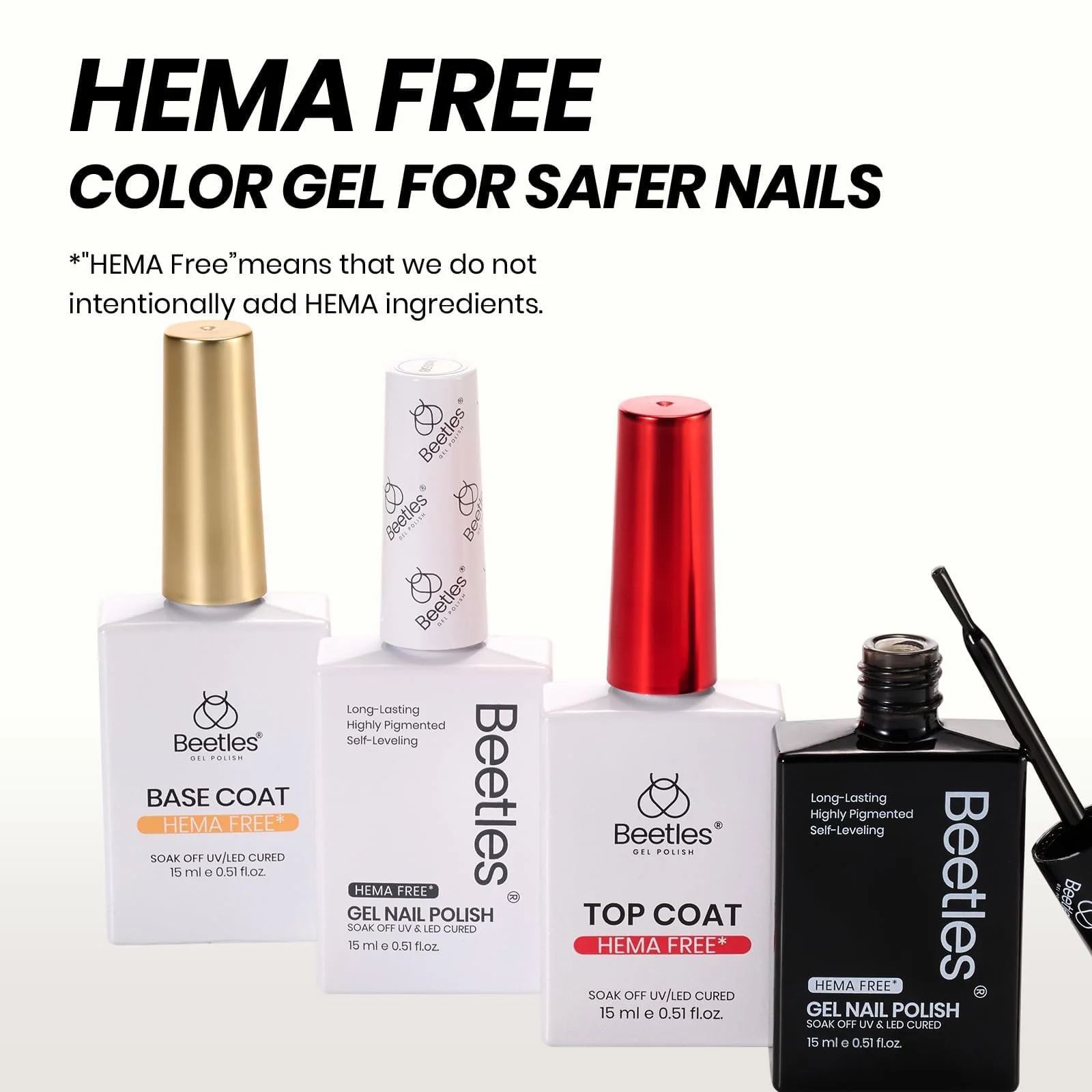 Beetles Black White Gel Polish Kit - Ink Snow Twins Collection, 4pc 10ML French Nail Kit Hema-Free Black and White Colors - Image 3
