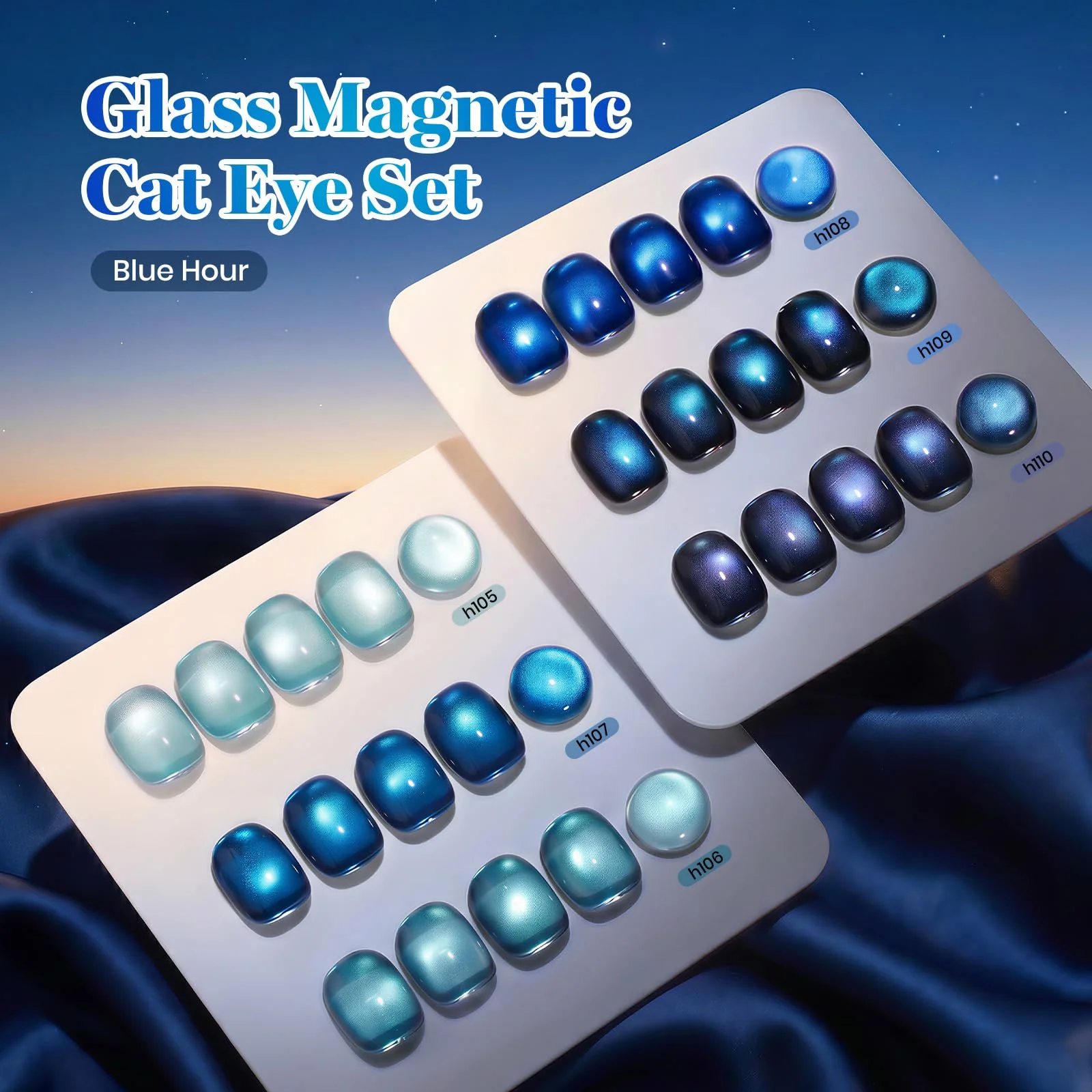 Beetles Blue Hour 6 Colors Cat Eye Gel Nail Polish Set 15ML Full Size Glass Cat Eye Magnetic Effect - Image 4