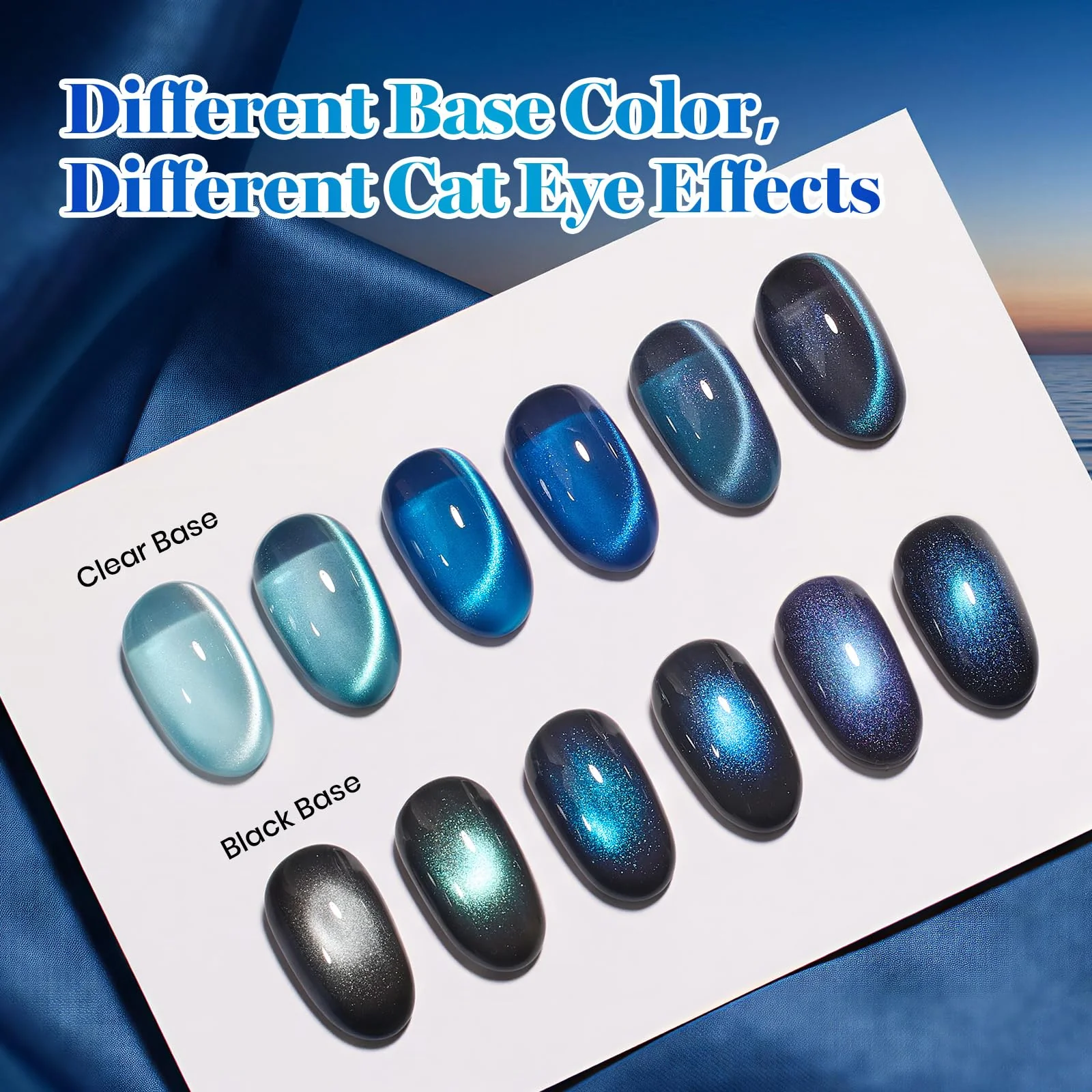 Beetles Blue Hour 6 Colors Cat Eye Gel Nail Polish Set 15ML Full Size Glass Cat Eye Magnetic Effect - Image 5