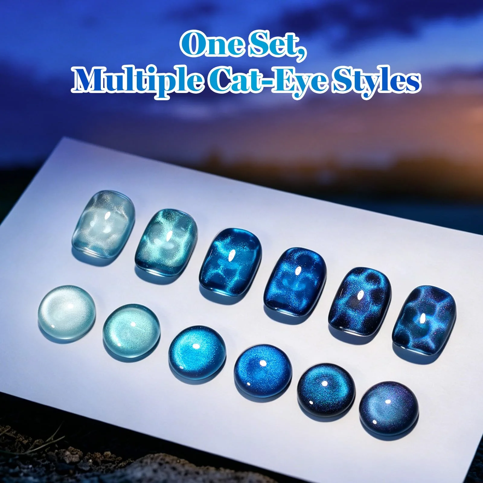 Beetles Blue Hour 6 Colors Cat Eye Gel Nail Polish Set 15ML Full Size Glass Cat Eye Magnetic Effect - Image 6