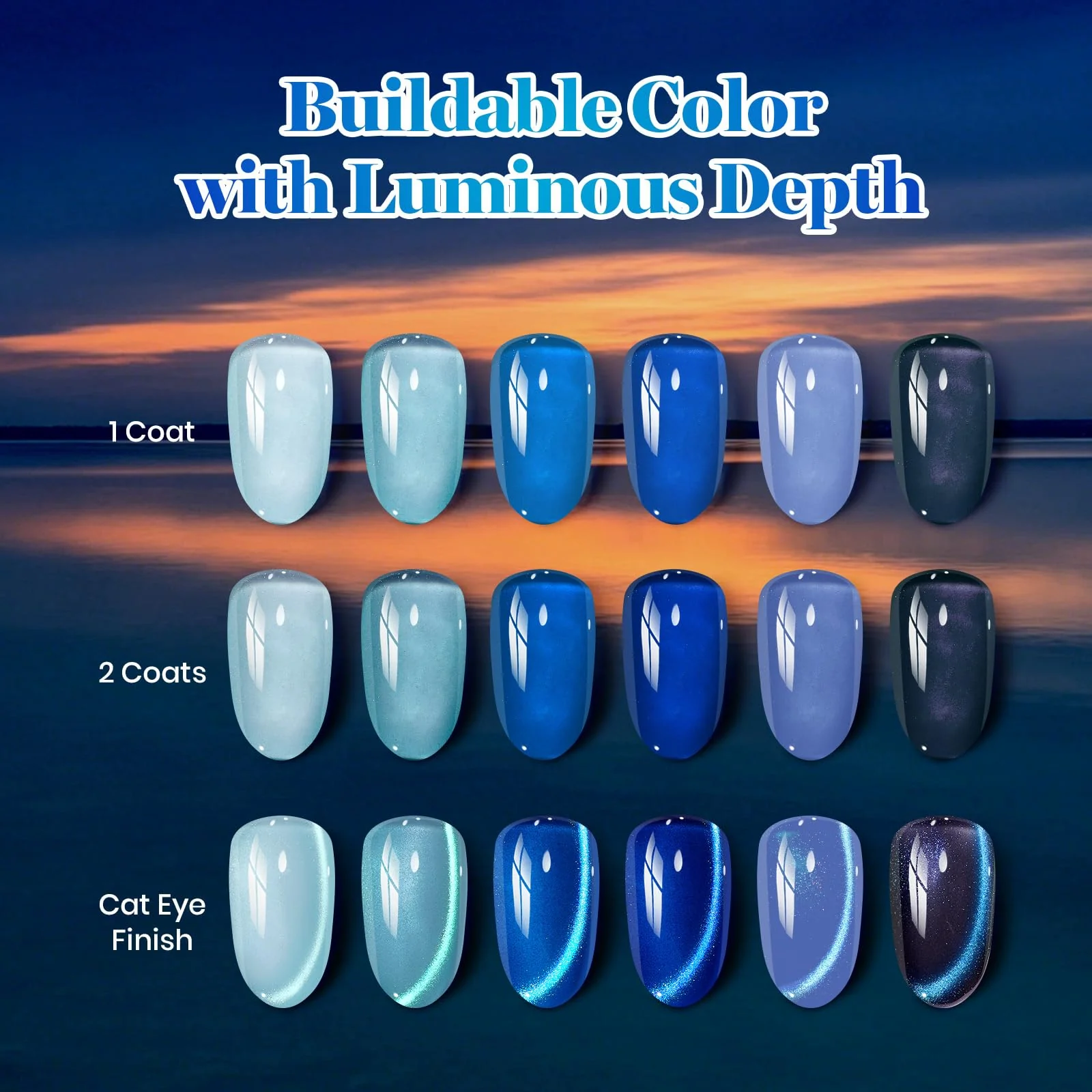 Beetles Blue Hour 6 Colors Cat Eye Gel Nail Polish Set 15ML Full Size Glass Cat Eye Magnetic Effect - Image 8