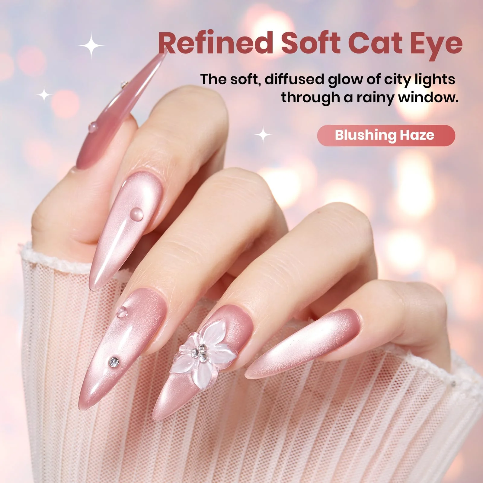 Beetles Blushing Haze Pink Cat Eye Gel Nail Polish 15ML Glitter Gel Polish Magnetic Translucent Glassy Effect - Image 3
