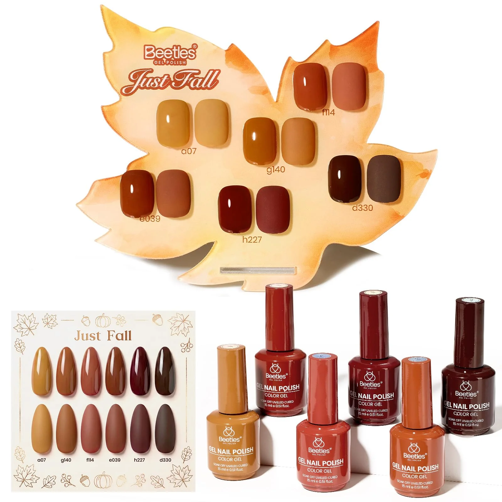 Beetles Brown Just Fall Gel Polish Set 6 Cozy Mocha Cocoa Nude Colors with Display Color Card