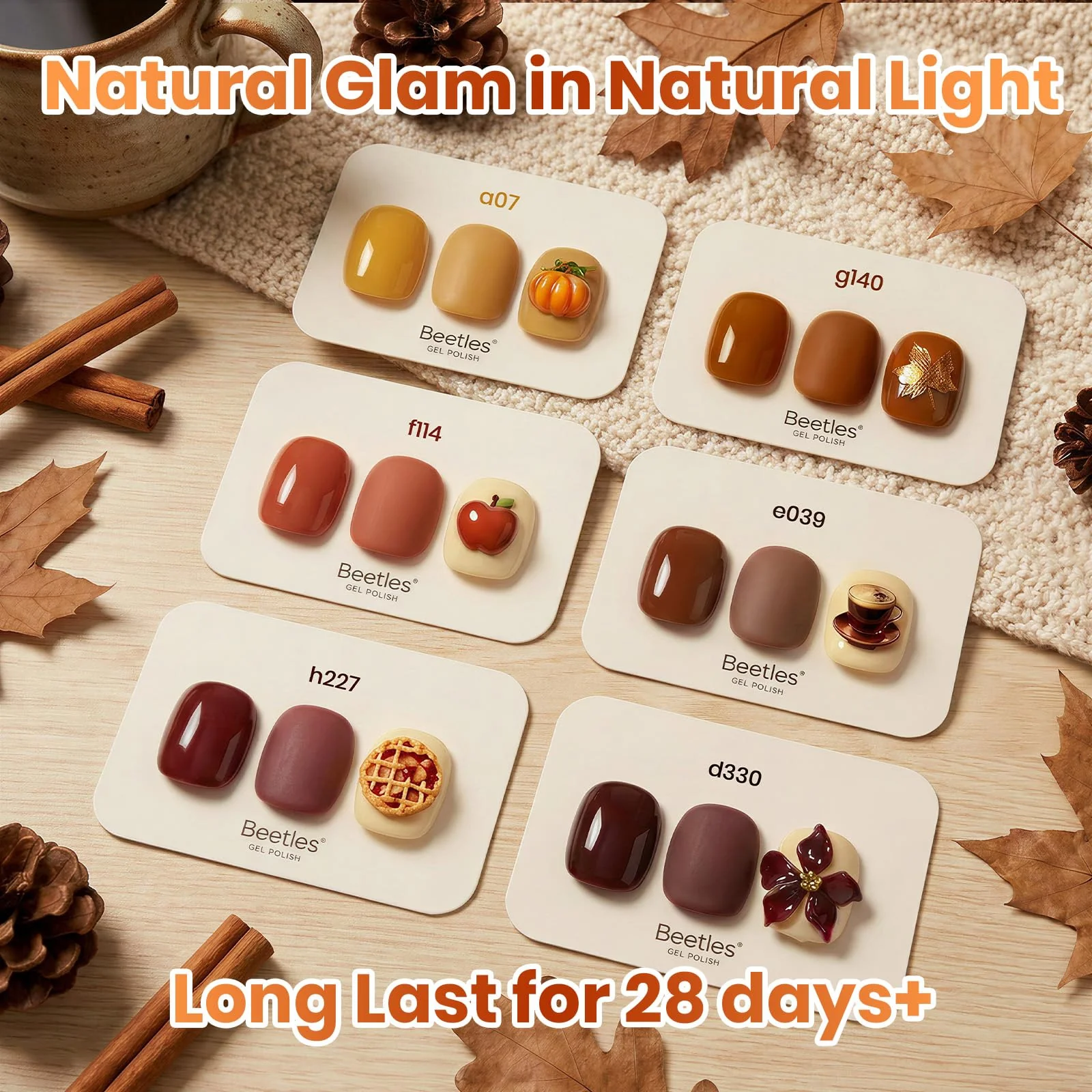 Beetles Brown Just Fall Gel Polish Set 6 Cozy Mocha Cocoa Nude Colors with Display Color Card - Image 8