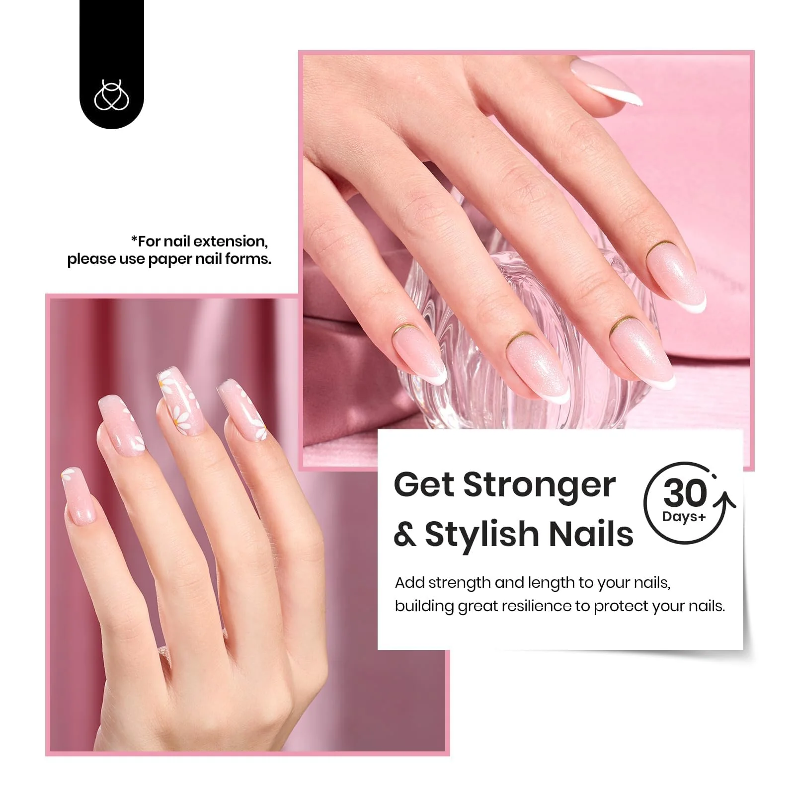 Beetles Builder Gel HEMA Free-Lady with Dreams Glitter Pink 0.51 oz 8 in 1 Nail Thickening Strengthening Building Apex for Beginner DIY Salon at Home, Pink Builder Nail Gel, UV & LED Lamp Cured - Image 6
