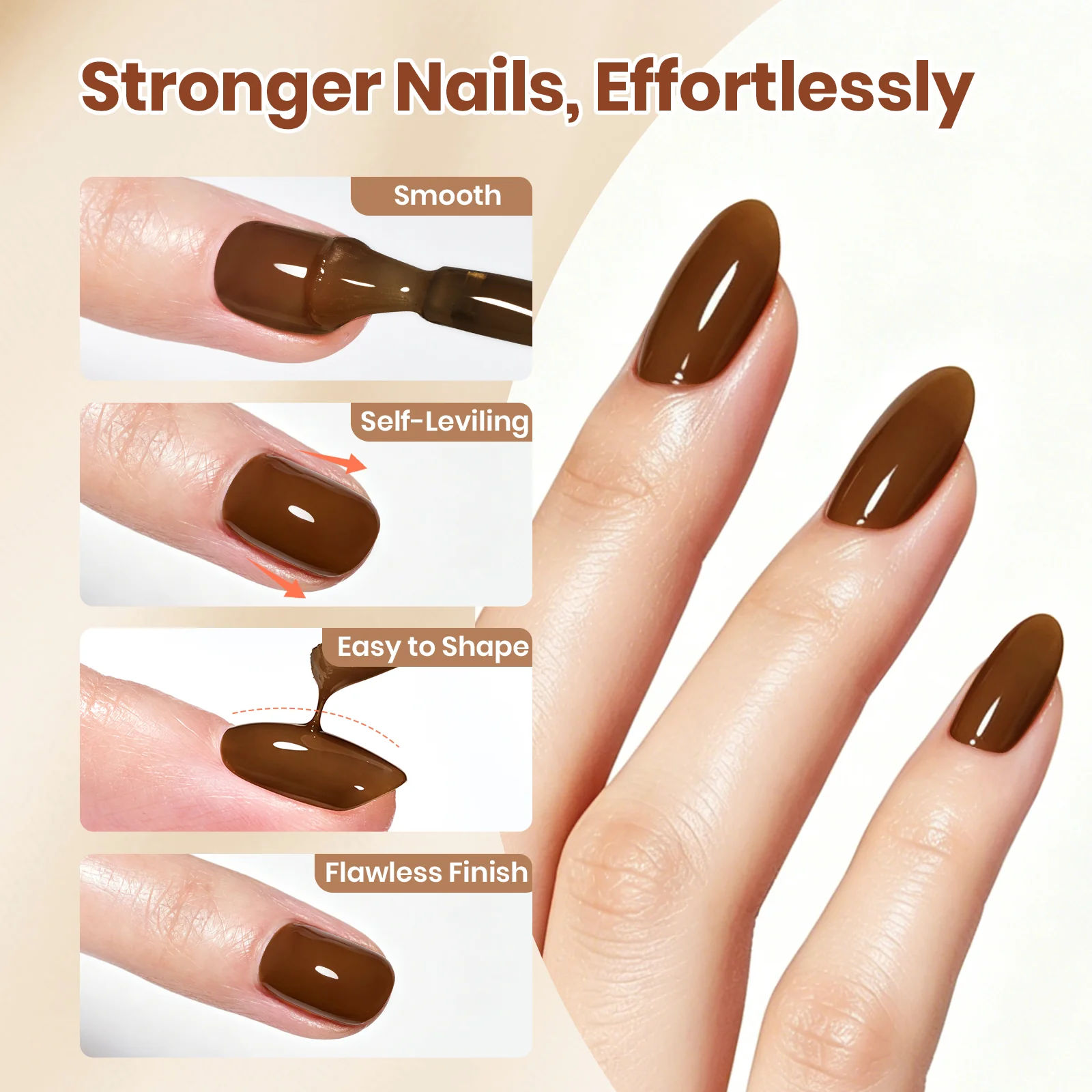 Beetles Builder Gel Nail Kit HEMA & TPO-Free, Cocoa Muse Brown with Nail Art Brush, 8 in 1 for Building Strengthening & Extension, Beginner Friendly DIY Salon at Home, UV LED Lamp Needed - Image 3