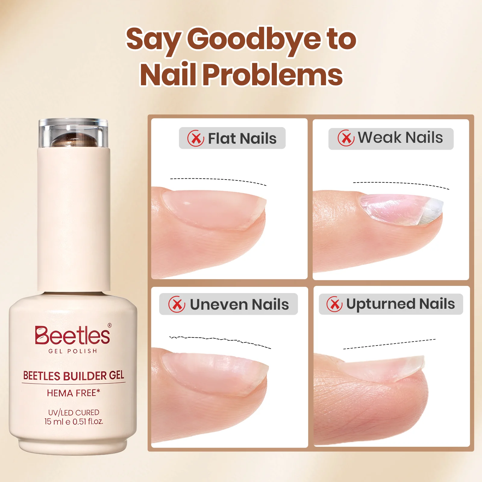 Beetles Builder Gel Nail Kit HEMA & TPO-Free, Cocoa Muse Brown with Nail Art Brush, 8 in 1 for Building Strengthening & Extension, Beginner Friendly DIY Salon at Home, UV LED Lamp Needed - Image 4
