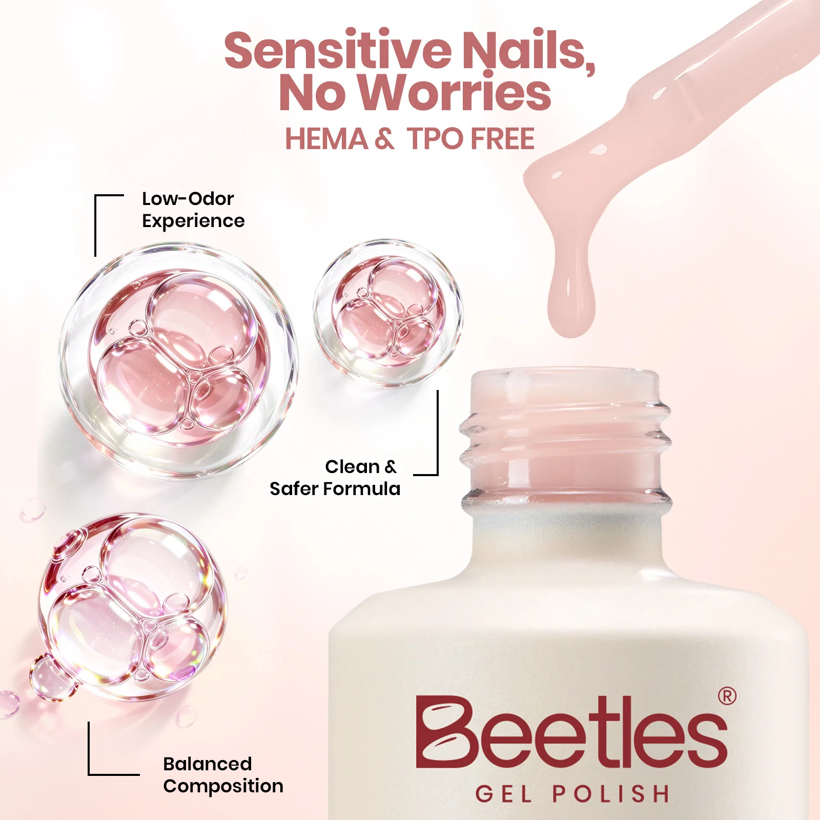 Beetles Builder Gel Nail Kit HEMA & TPO-Free, Muted Nude Pink with Nail Art Brush, 8 in 1 for Building Strengthening & Extension, Beginner Friendly DIY Salon at Home, UV LED Lamp Needed - Image 3