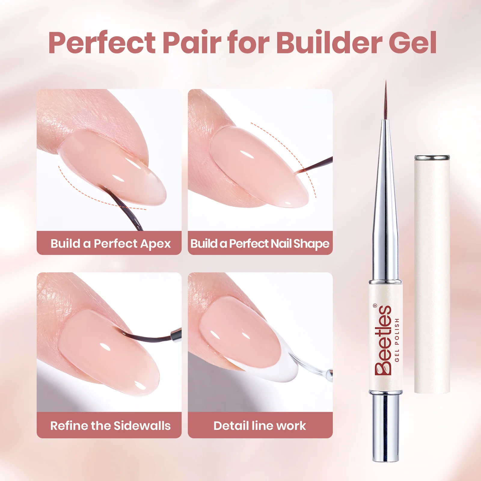 Beetles Builder Gel Nail Kit HEMA & TPO-Free, Muted Nude Pink with Nail Art Brush, 8 in 1 for Building Strengthening & Extension, Beginner Friendly DIY Salon at Home, UV LED Lamp Needed - Image 6