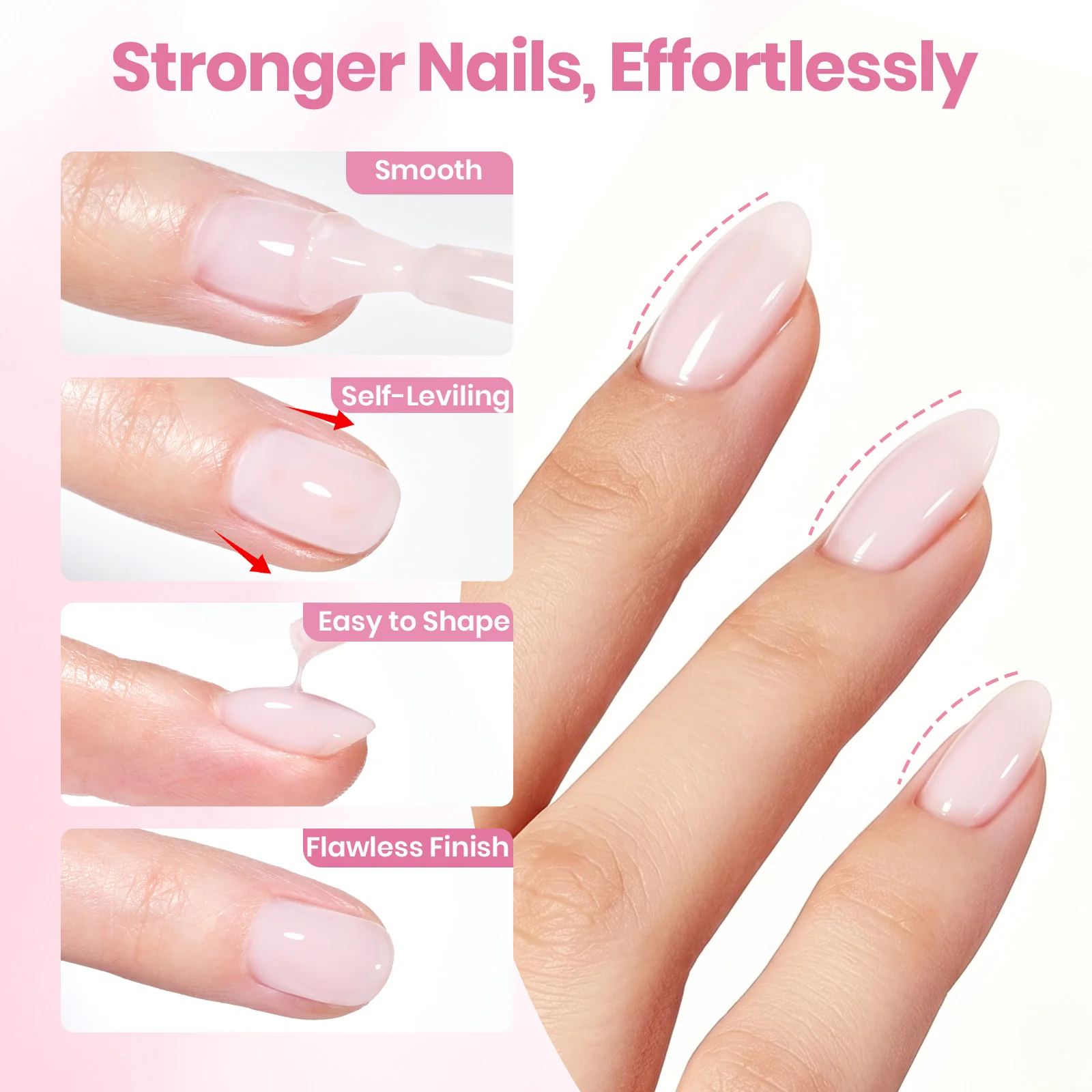 Beetles Builder Gel Nail Kit HEMA & TPO-Free, Petal Sheer Pink with Nail Art Brush, 8 in 1 for Building Strengthening & Extension, Beginner Friendly DIY Salon at Home, UV LED Lamp Needed - Image 4
