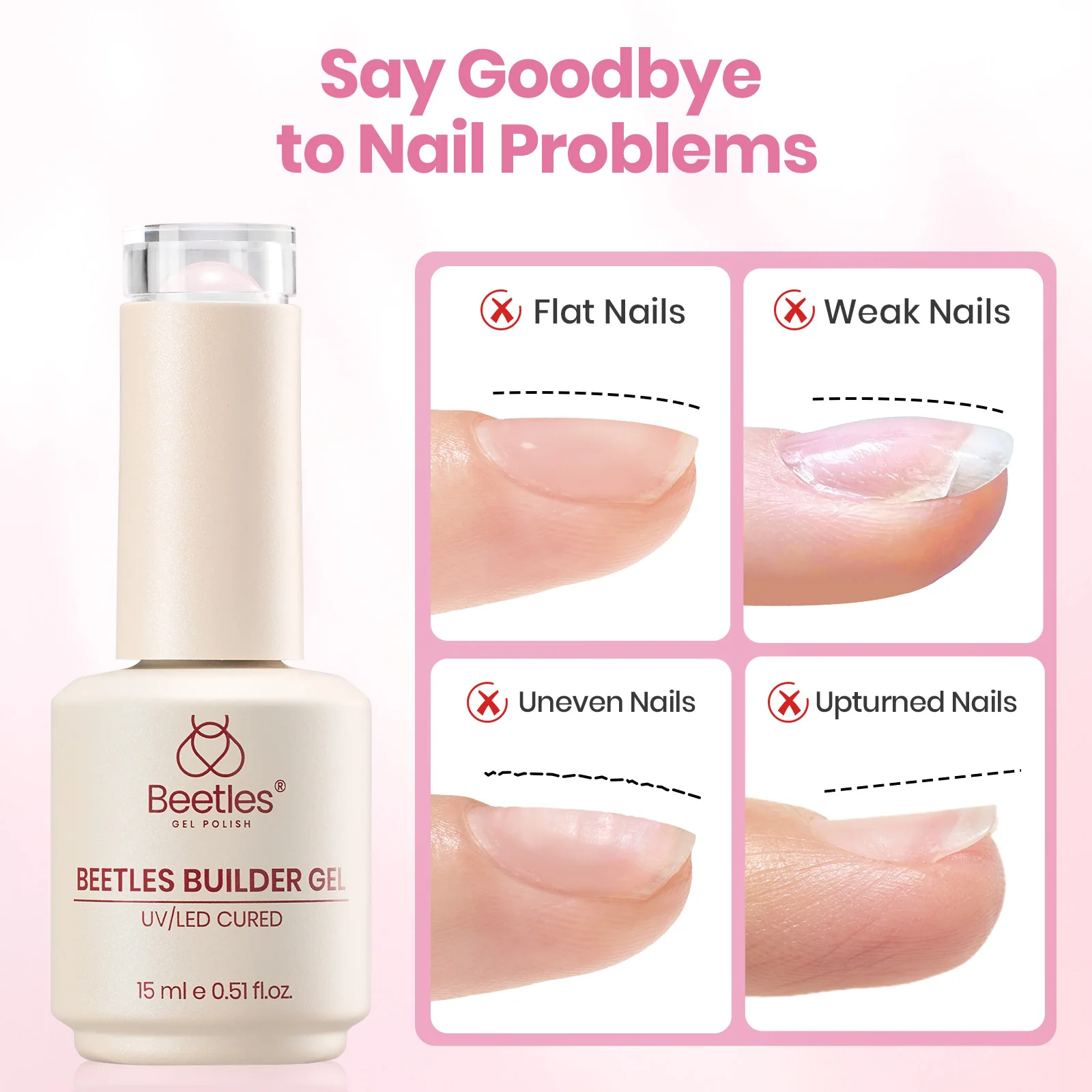 Beetles Builder Gel Nail Kit HEMA & TPO-Free, Petal Sheer Pink with Nail Art Brush, 8 in 1 for Building Strengthening & Extension, Beginner Friendly DIY Salon at Home, UV LED Lamp Needed - Image 5