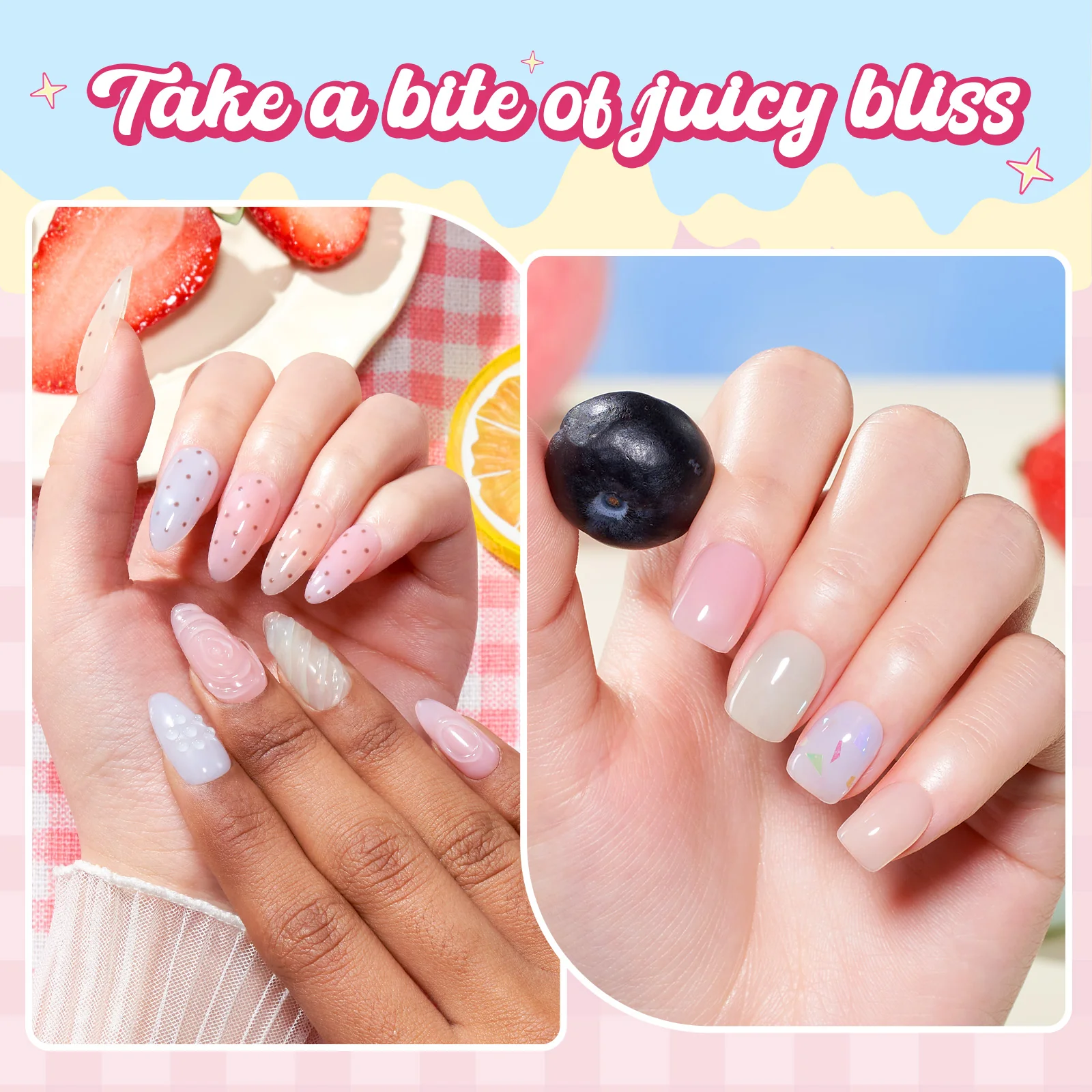 Beetles Builder Gel Nail Kit,Juicy Tint 6 Colors Jelly Pink Nude Builder Gels Apex Thickening Extension Strengthen Weak Nails for Beginners DIY Salon,Spring Nails at Home,UV & LED Lamp Needed - Image 6