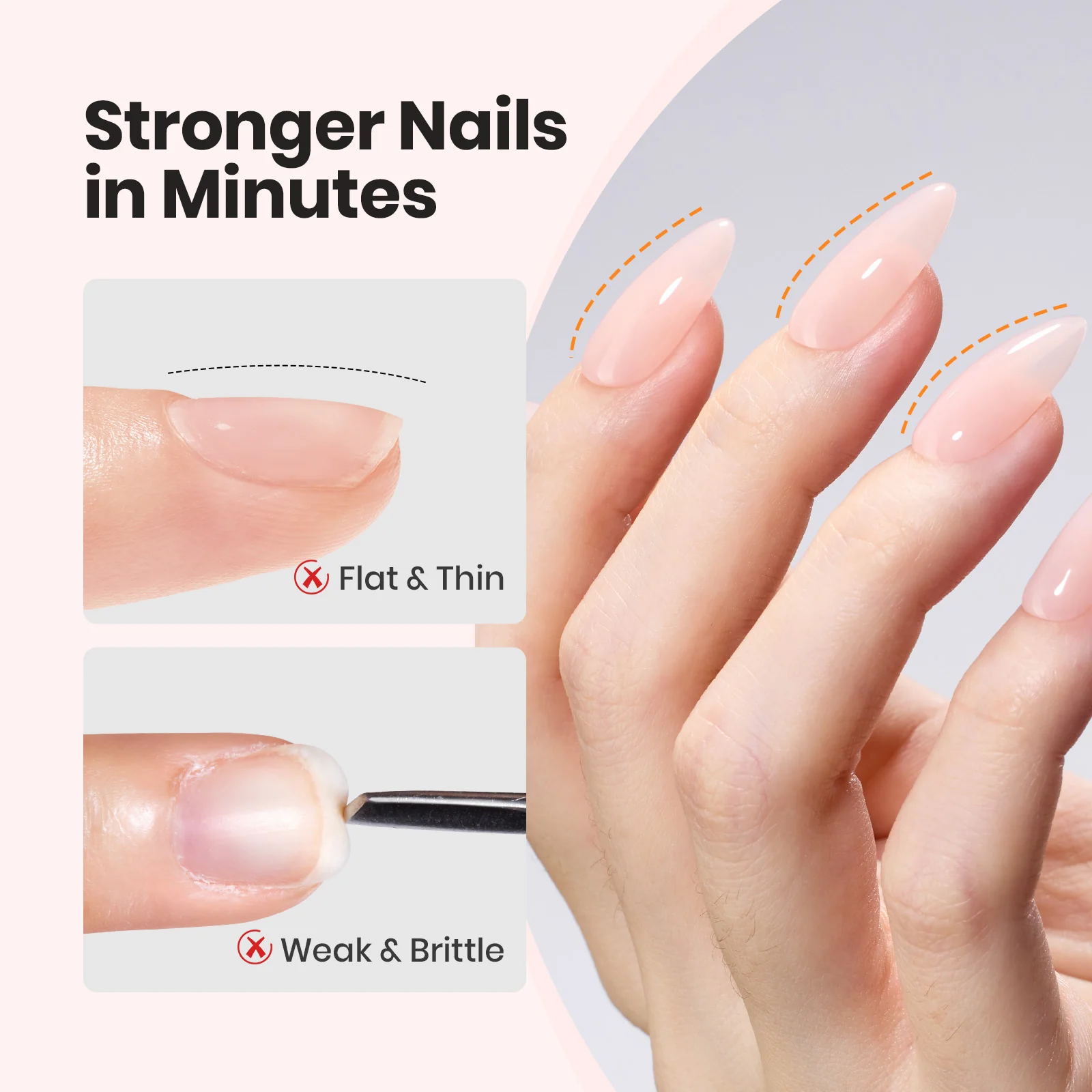 Beetles Builder Gel Nail Kit-Silken Petal 2 Pcs 8 in 1 Nail Thickening Strengthening Building Apex for Beginner DIY Salon at Home,UV Clear & Jelly Nude Builder Gels with Nail Brush,New Bottle - Image 6