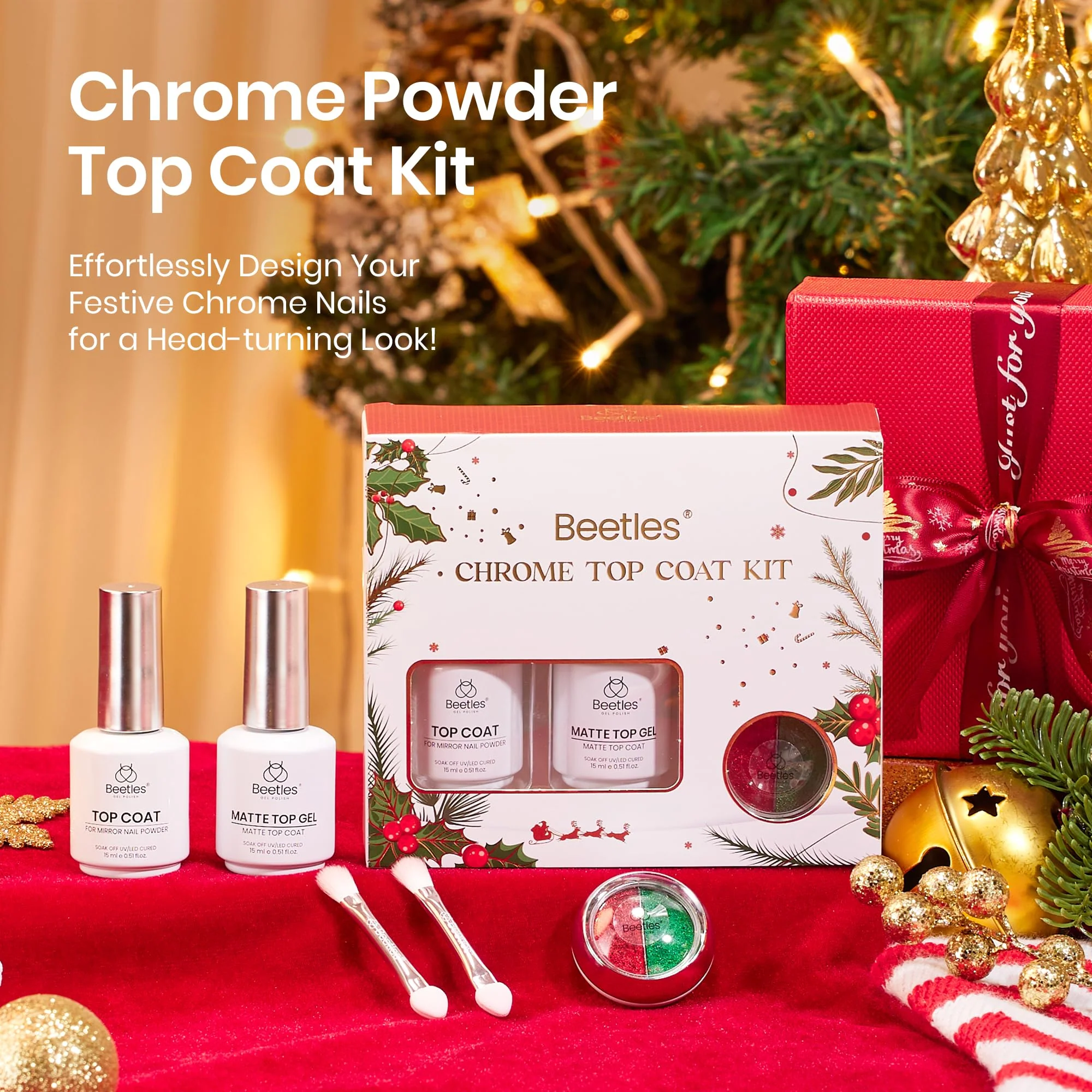Beetles Christmas Gel Top Coat for Chrome Nail Powder - 15ml Chrome Top Coat - Image 2