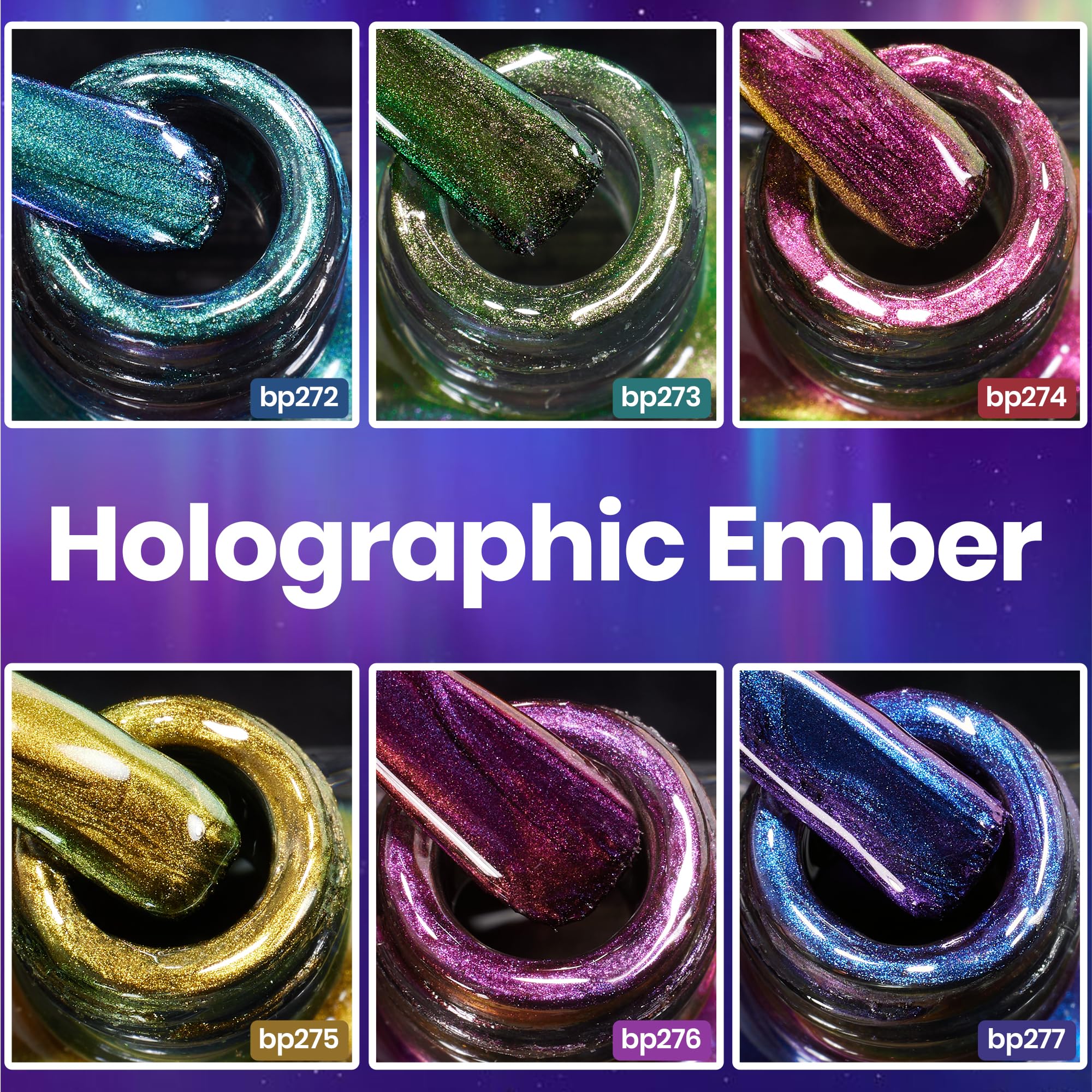 Beetles Chrome Nail Polish Set - Chameleon Holographic Ember 6 Colors Air Quick Fast Dry Metallic Nail Polish - Image 6