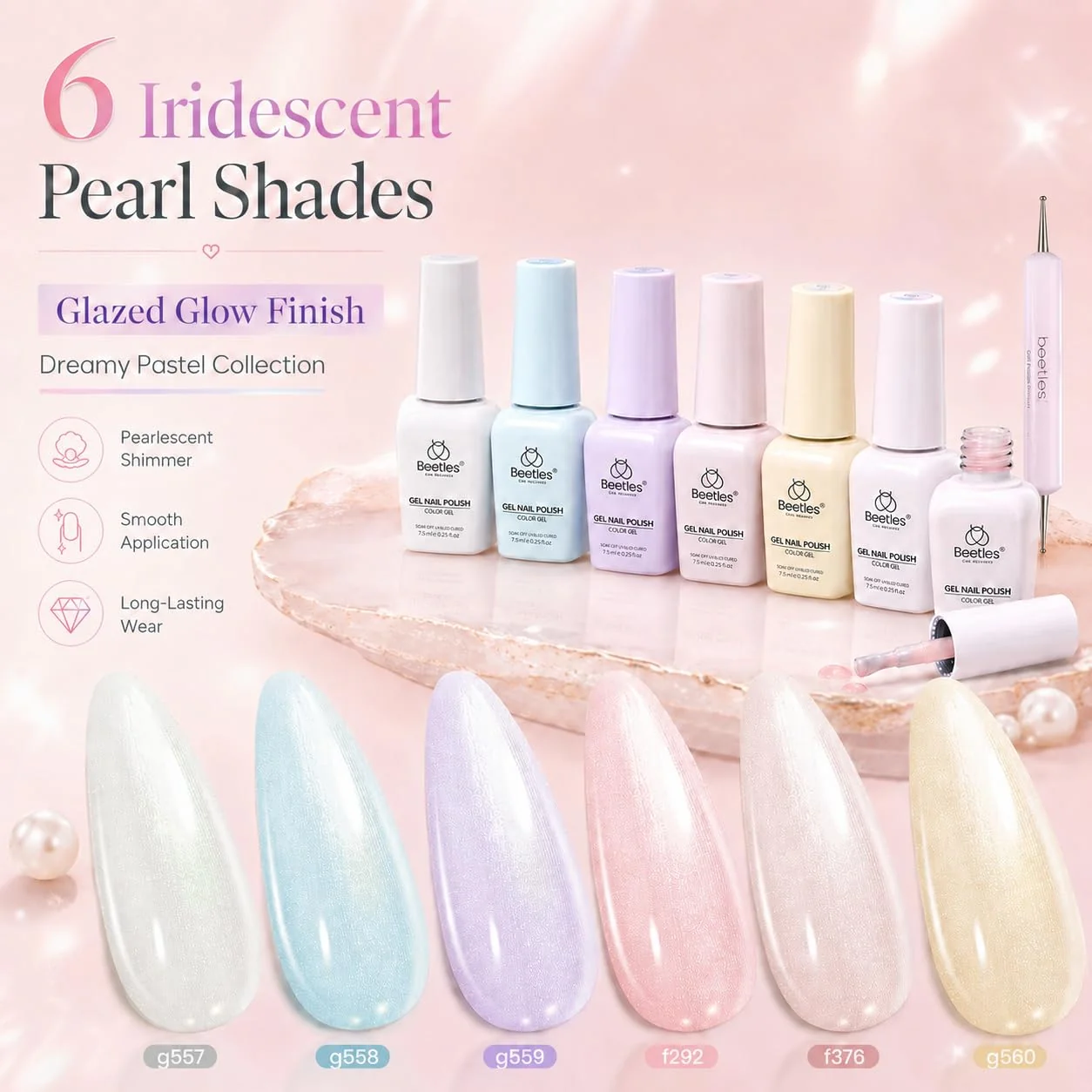 Beetles Creamy Twist 6 Colors Summer Nails Glazed Glow Finish Gel Nail Polish Set - Image 3