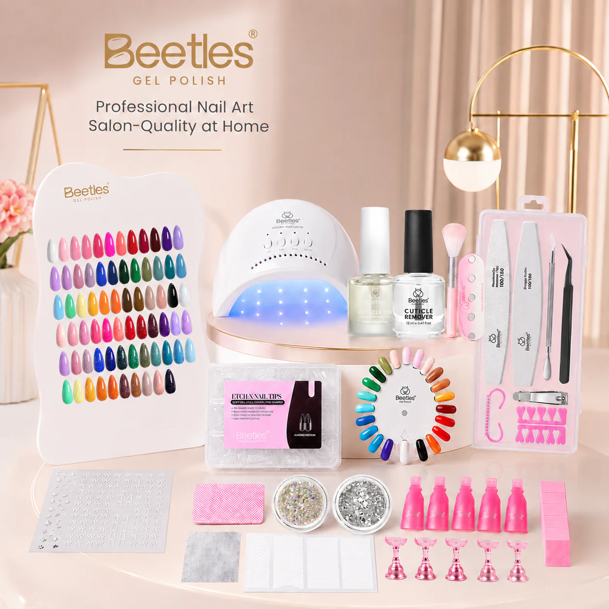 Beetles Gel Nail Starter Kit Creative Flow TPO & HEMA Free 35 Colors All Seasons Shades Summer Nails All-in-One Mani Kit