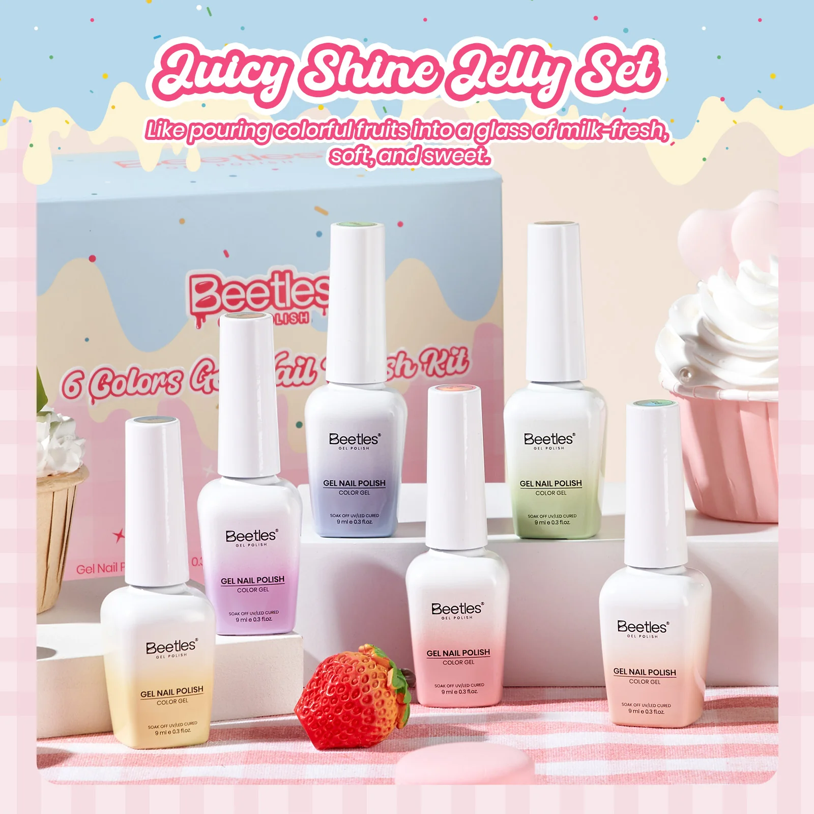 Pastel Fruity Milk Jelly Gel Whip 6 Colors Summer Nails Macaron Shimmer Glitter Gel Polish - Image 2