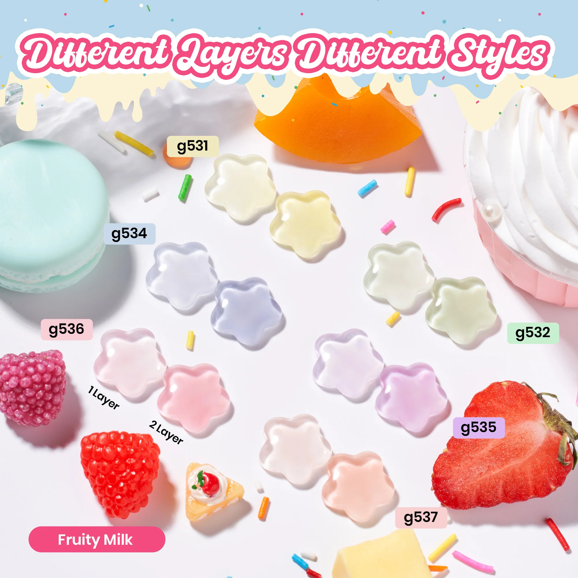 Pastel Fruity Milk Jelly Gel Whip 6 Colors Summer Nails Macaron Shimmer Glitter Gel Polish - Image 3