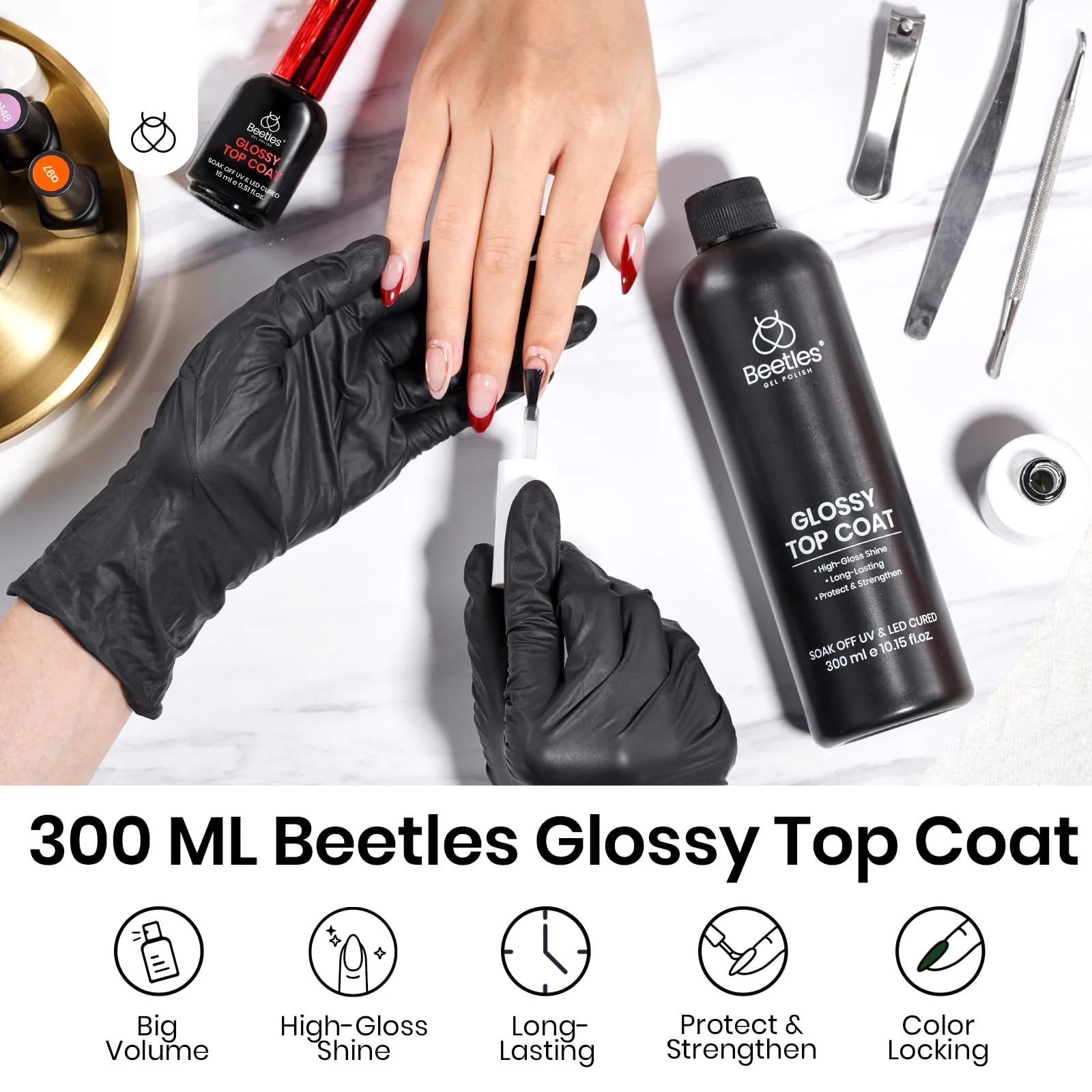 Beetles Extra Glossy Top Coat Bulk 300ml No Wipe Gel Top Coat Refill - Image 3