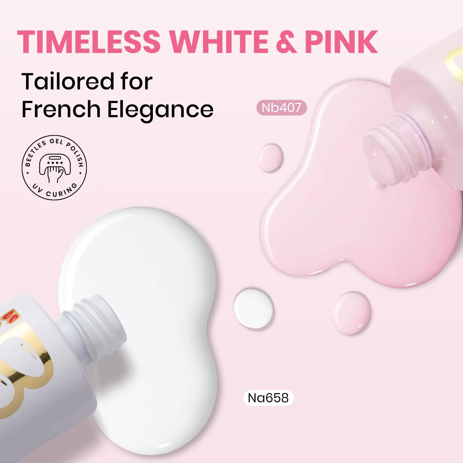 Beetles French Tip Gel Polish - Blush Moonlight 15ML with French Tip Stickers Hema Free - Image 2