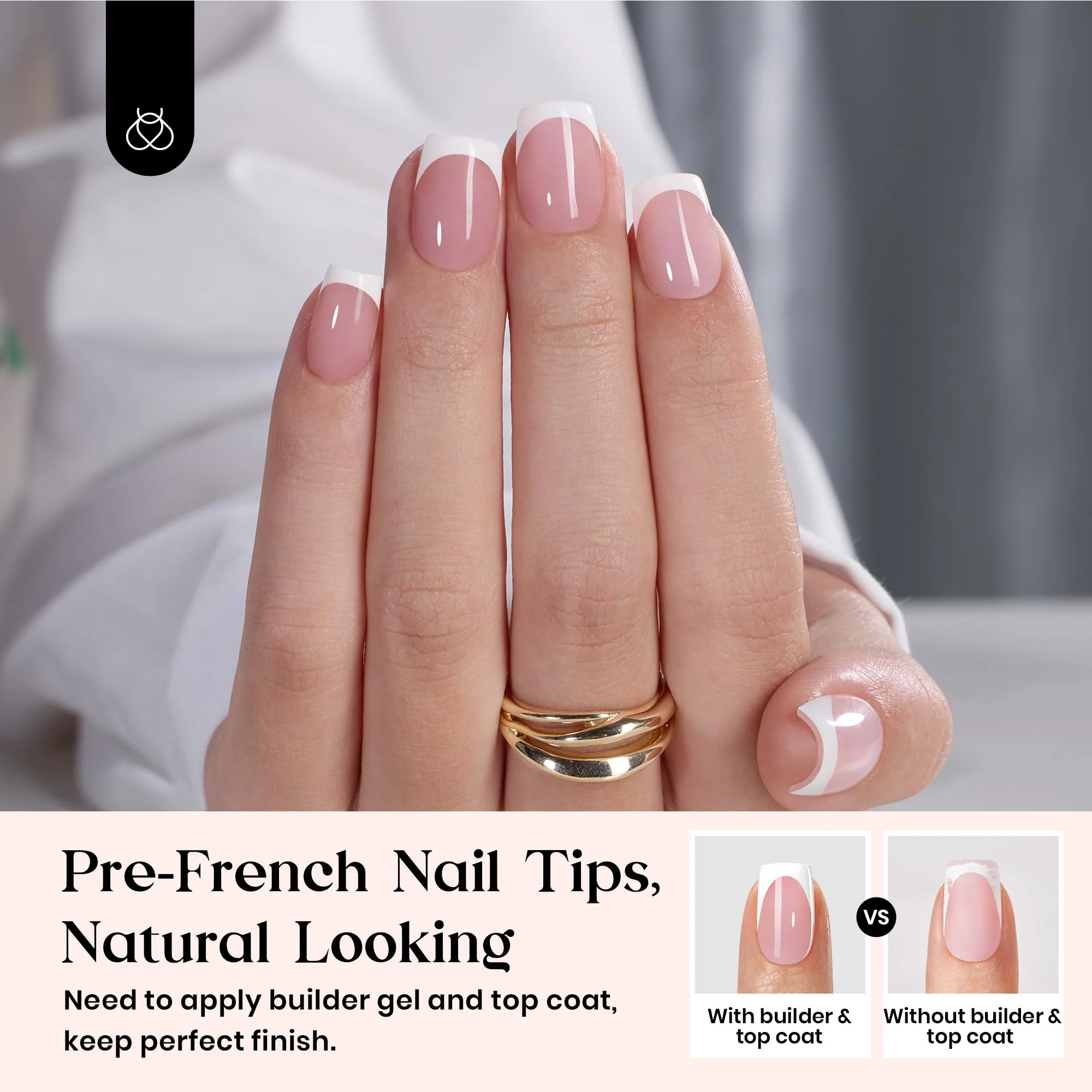 Beetles French Tip Press On Nails 150 Pcs Pink Short Square Press On Nails Fake Nail Tips - Image 2