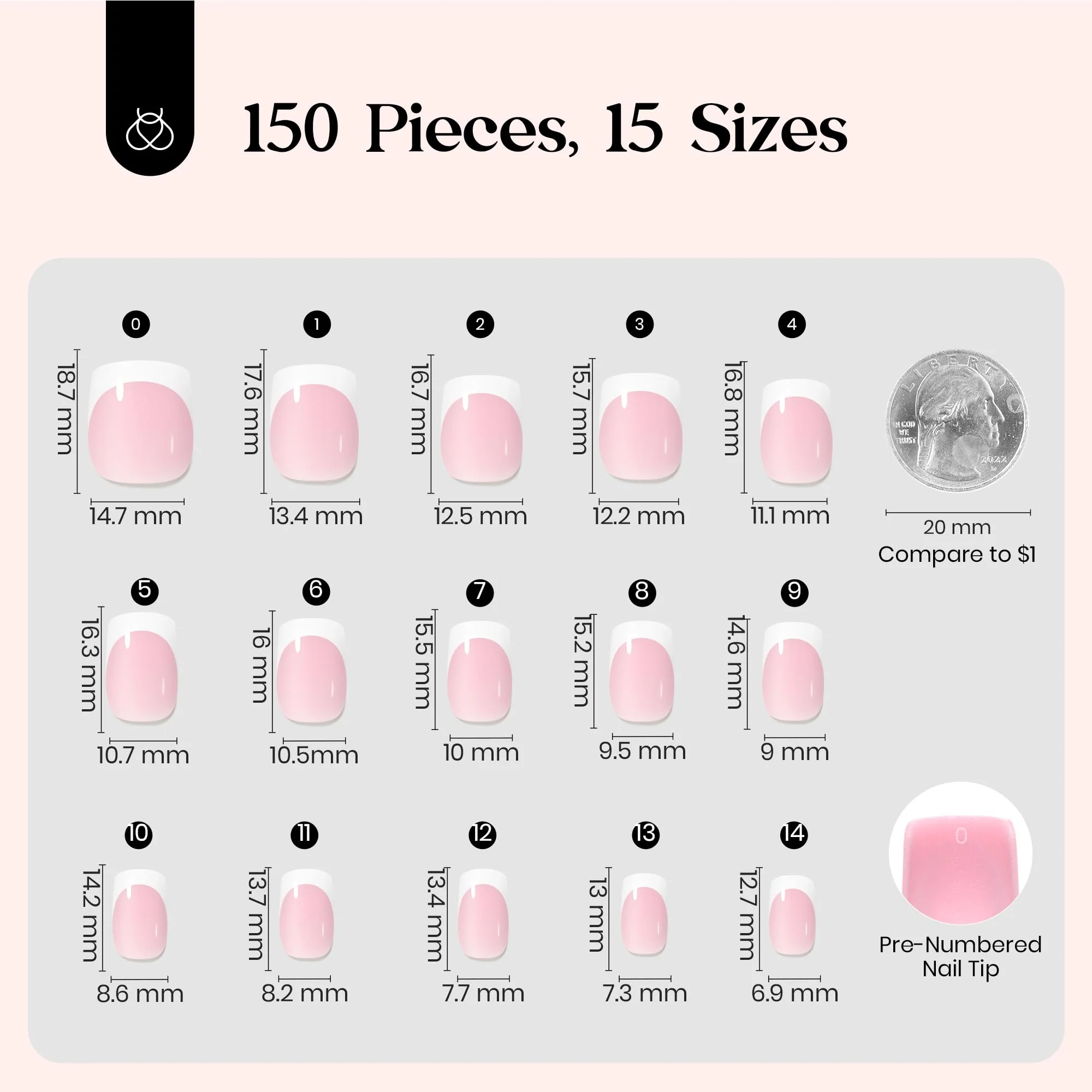 Beetles French Tip Press On Nails 150 Pcs Pink Short Square Press On Nails Fake Nail Tips - Image 4