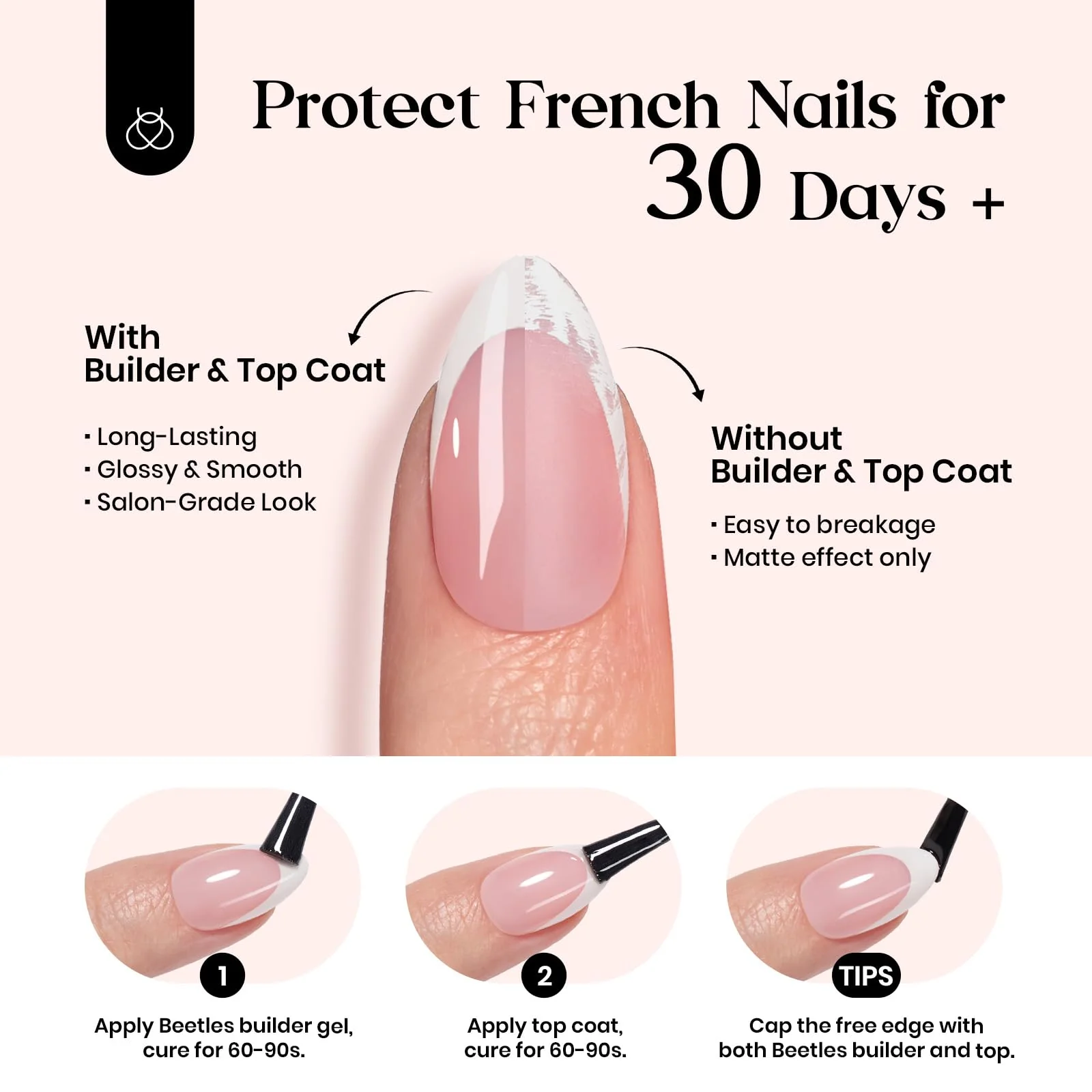 Beetles French Tip Press On Nails 150 Pcs Pink Short Square Press On Nails Fake Nail Tips - Image 5